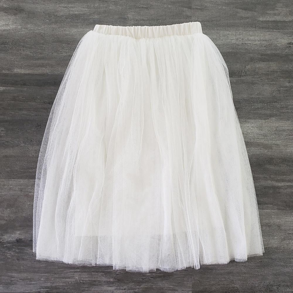 White Classic Tulle High Waisted Long Midi