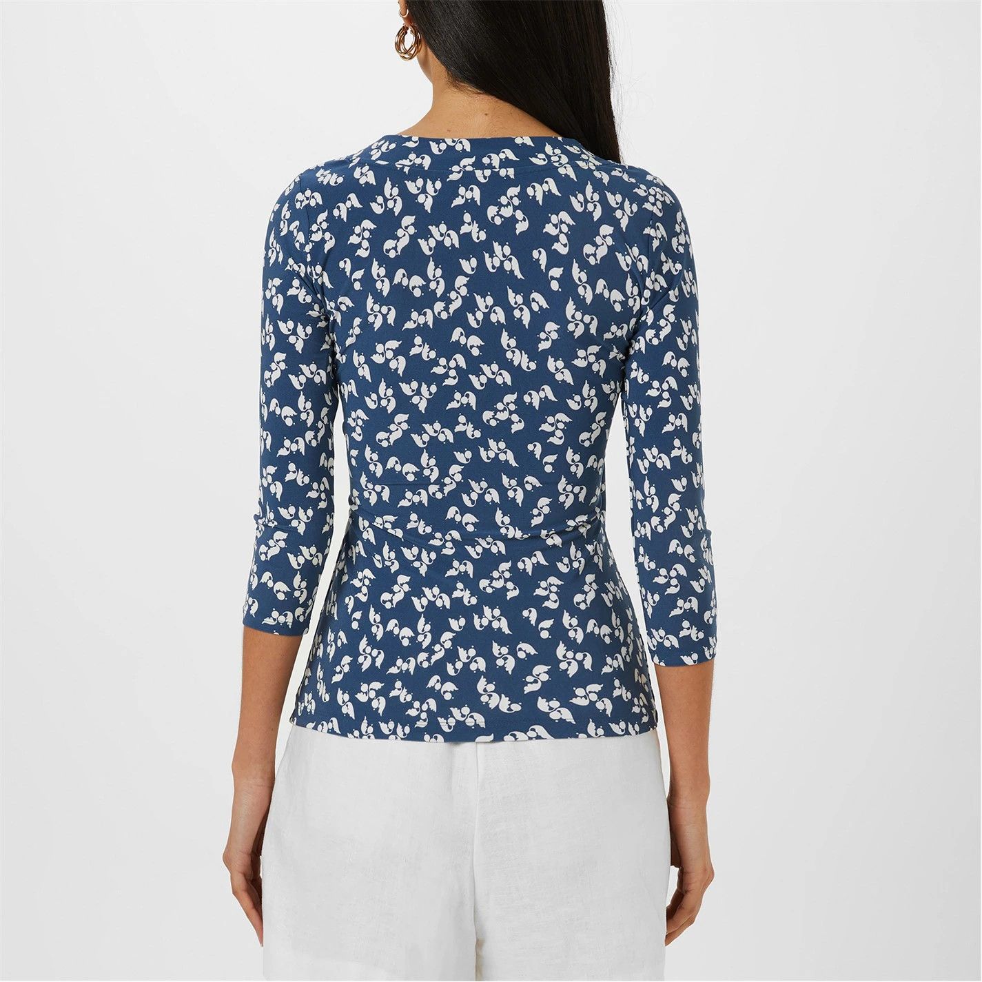 Lauren Ralph Lauren o1g2r1mq1025 Jainab Wrap Top in Blue/Cream Size S / US 4 / IT 40 - 4 Thumbnail