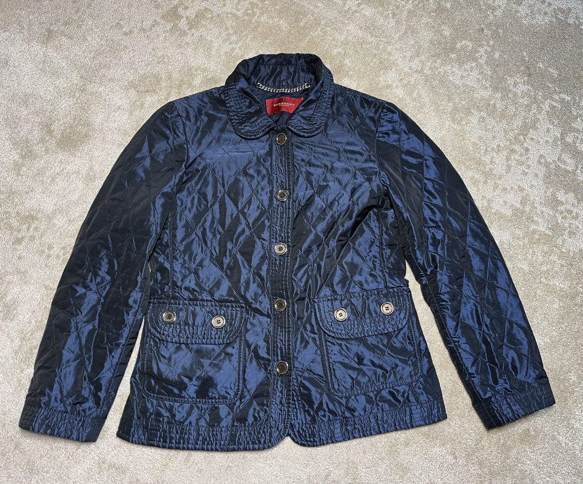 image of Navy Petroleum Reflective Quilted Burberry Jacket, Women's (Size Small)