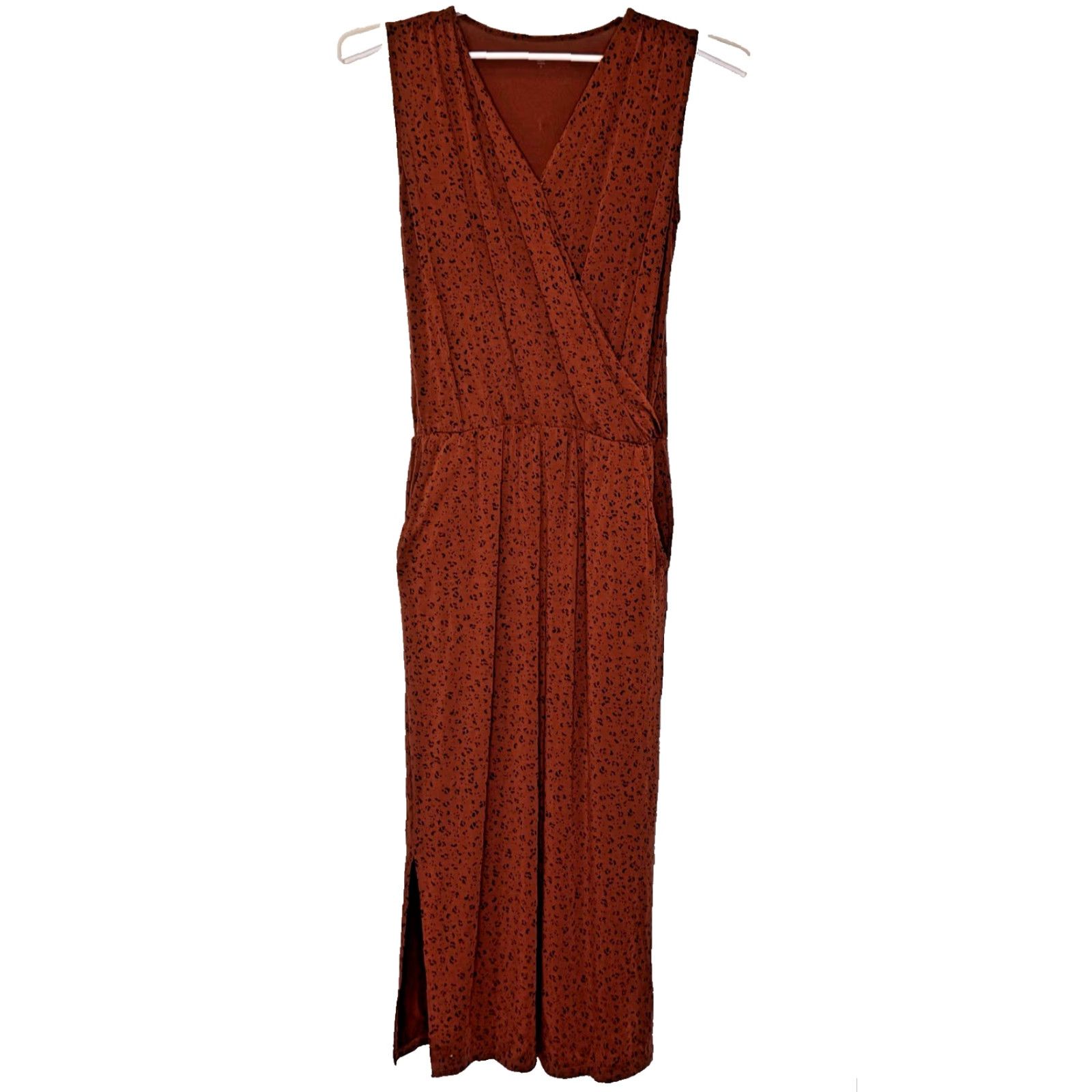 Vintage Garnet Hill Everyday Knit Midi Dress Small Brown Animal Print Surplice Neckline Pockets Pleated Knit Shift Casual Dress Size S / US 4 / IT 40 - 2 Thumbnail