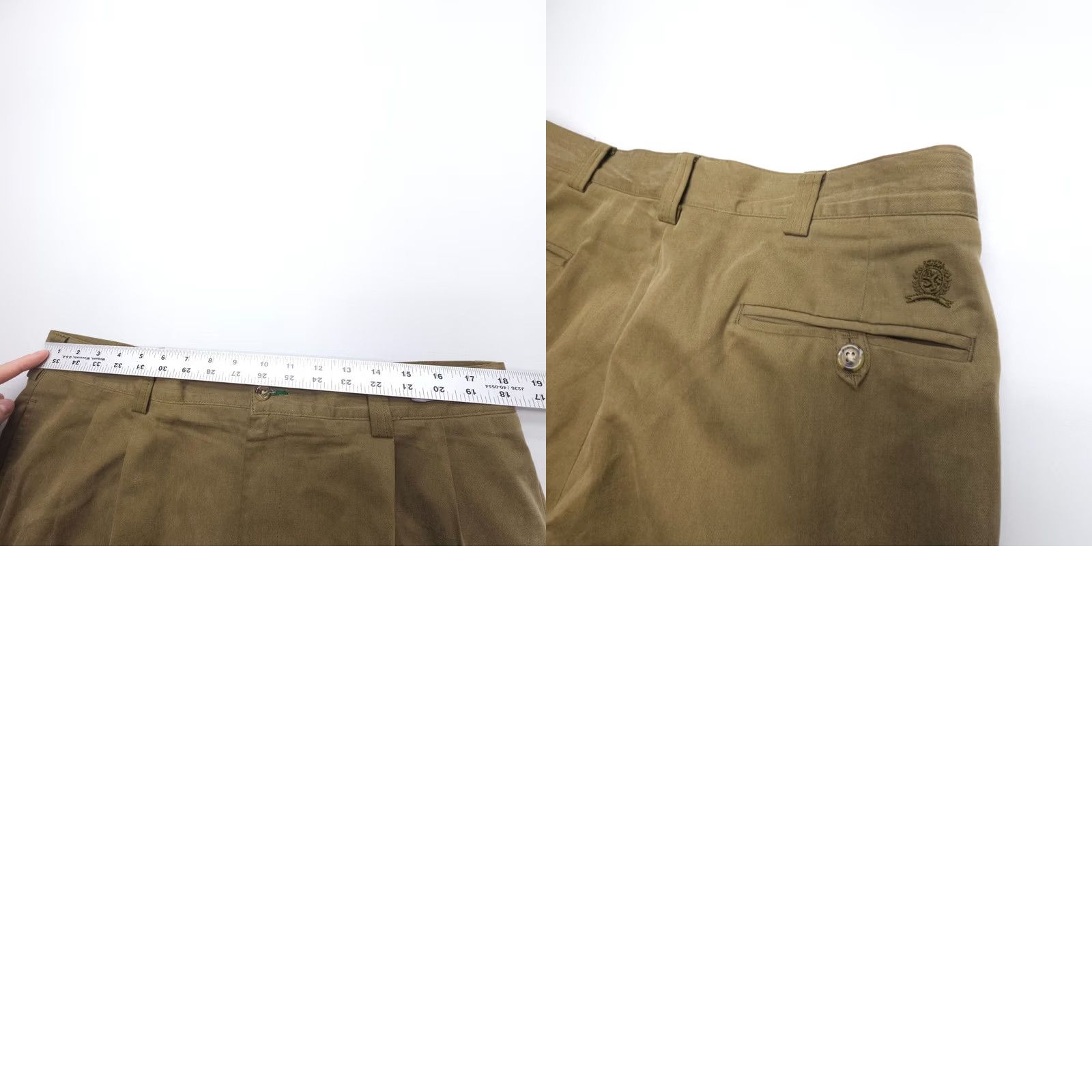 Tommy Hilfiger VINTAGE Tommy Hilfiger Pleated Khaki Pants Mens 38 x 34 Olive 90s Preppy American Size US 38 / EU 54 - 8 Thumbnail