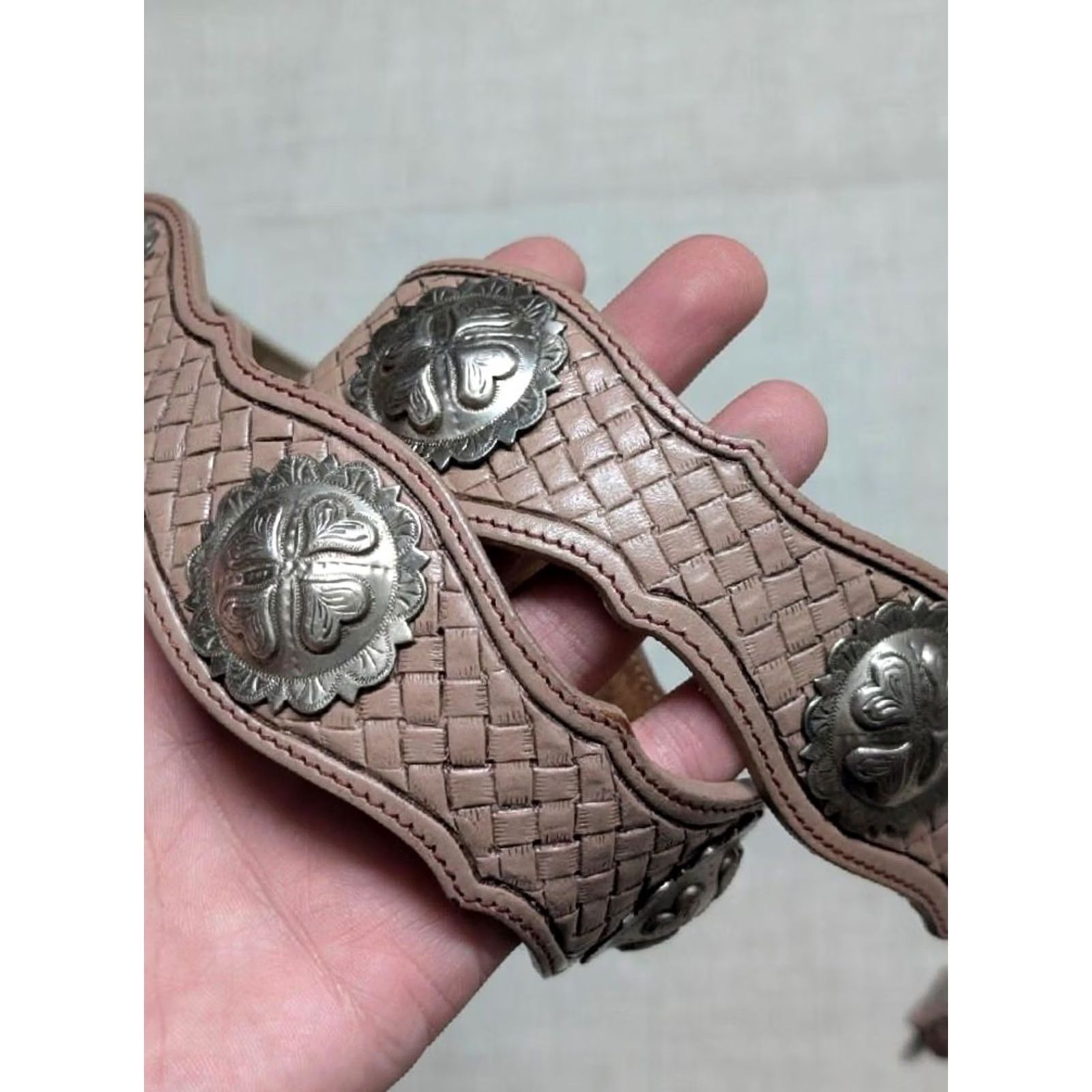 Vintage VINTAGE USA CONCHO buckle belt 32 leather TOOLED western RANGER cowboy Size 32 - 5 Thumbnail