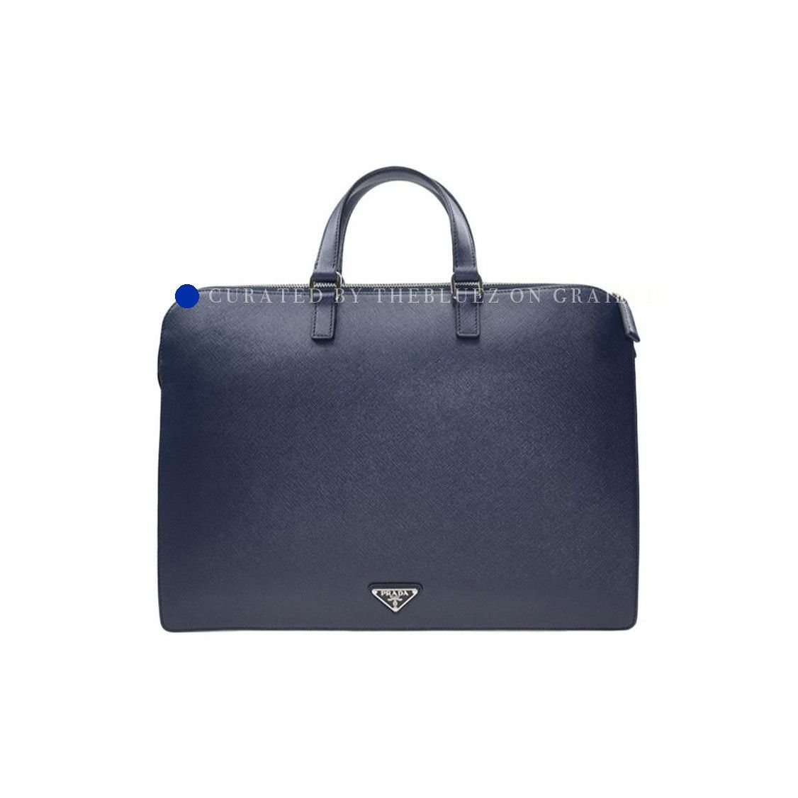 Prada Blue Leather Briefcase with Top Handle Size ONE SIZE - 1 Thumbnail