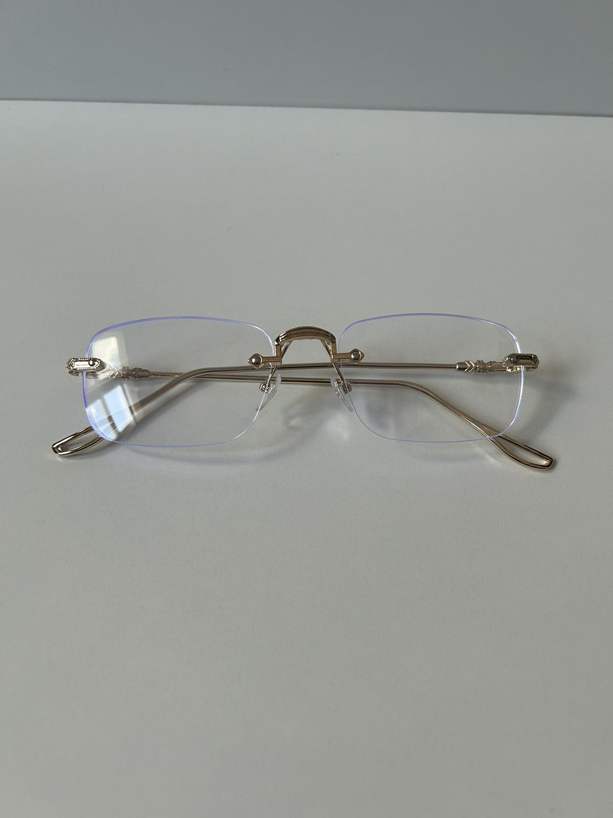 Japanese Brand × Vintage 90s Y2K retro style gold cross rimless blue tint lux glasses Size ONE SIZE - 1 Thumbnail