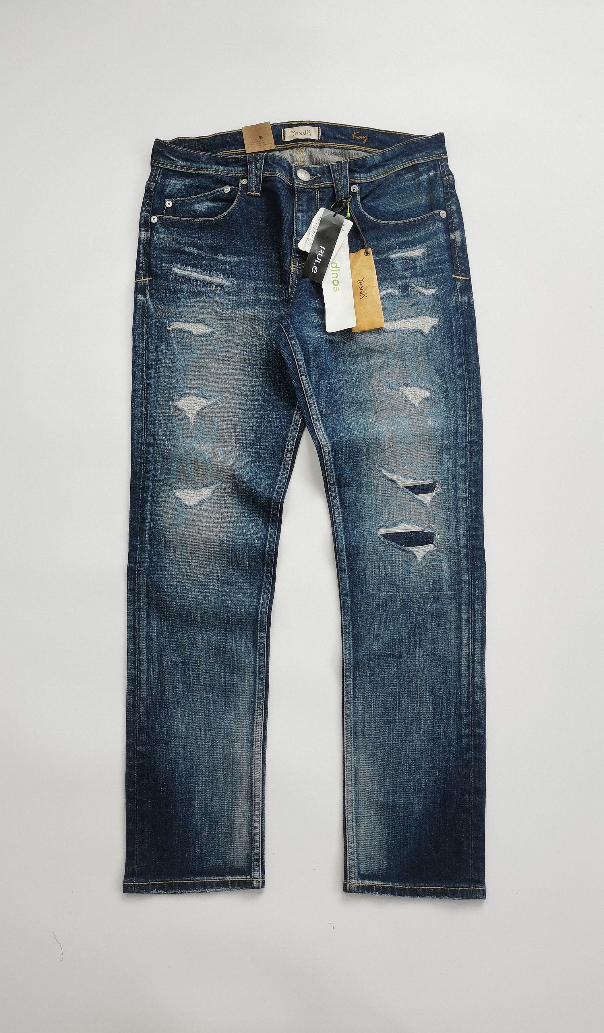 Kapital Yanuk "Dino Rule" Distressed Slim Straight Denim Jeans (NWT) Size US 31 - 1 Thumbnail