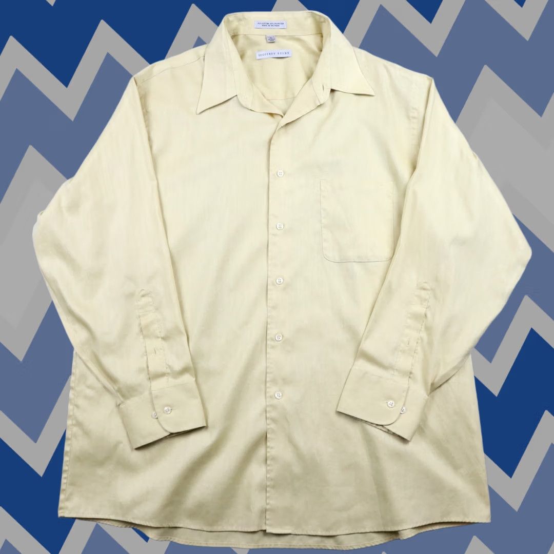 Geoffrey Beene Geoffrey Beene Shirt Mens XL 17.5 32/33 Wrinkle Free Button Yellow Long Sleeve Size US XL / EU 56 / 4 - 1 Thumbnail