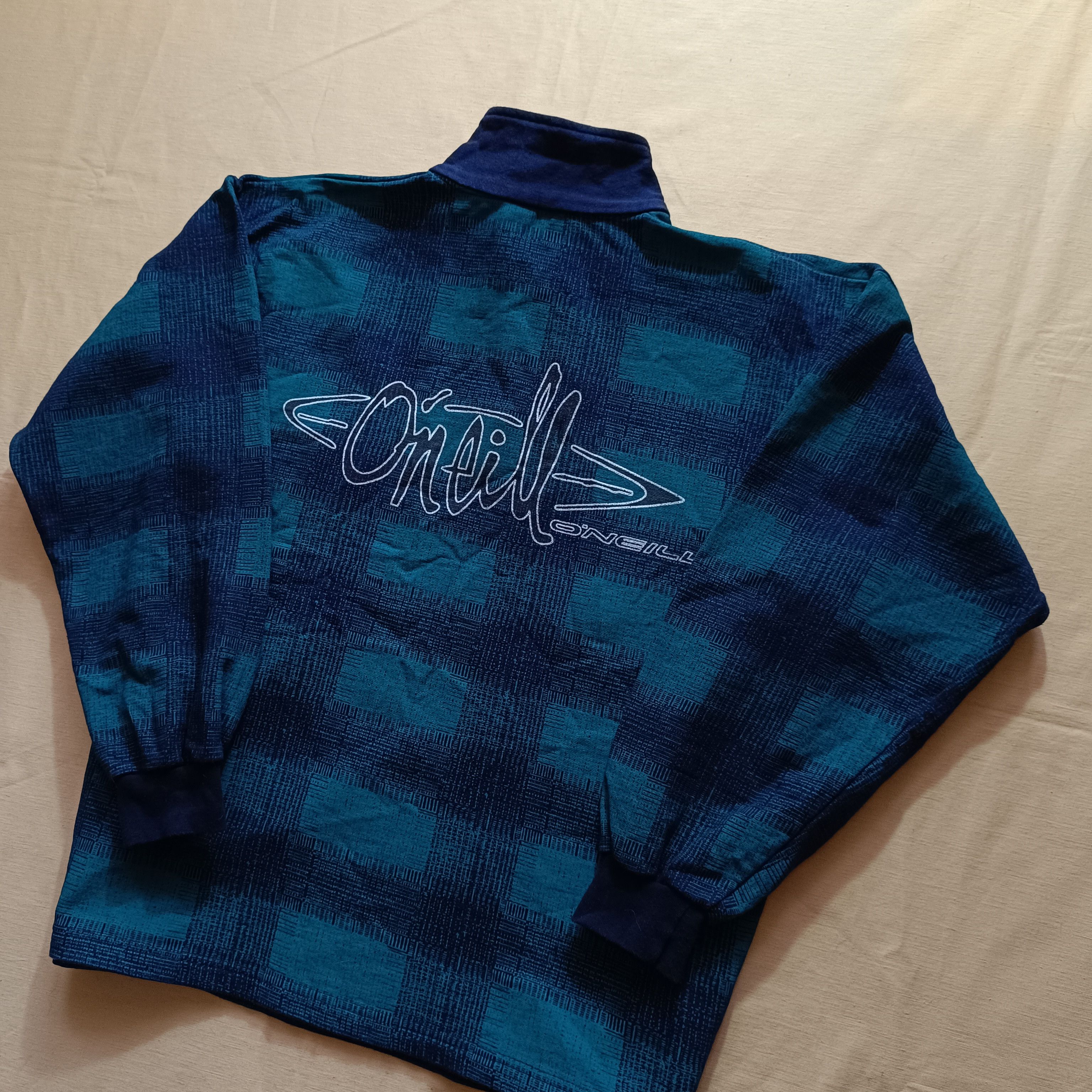 O'Neill Vintage 80s 90s O'neill Plaid Quarterzip Petrol Blue XL Size US XL / EU 56 / 4 - 2 Thumbnail