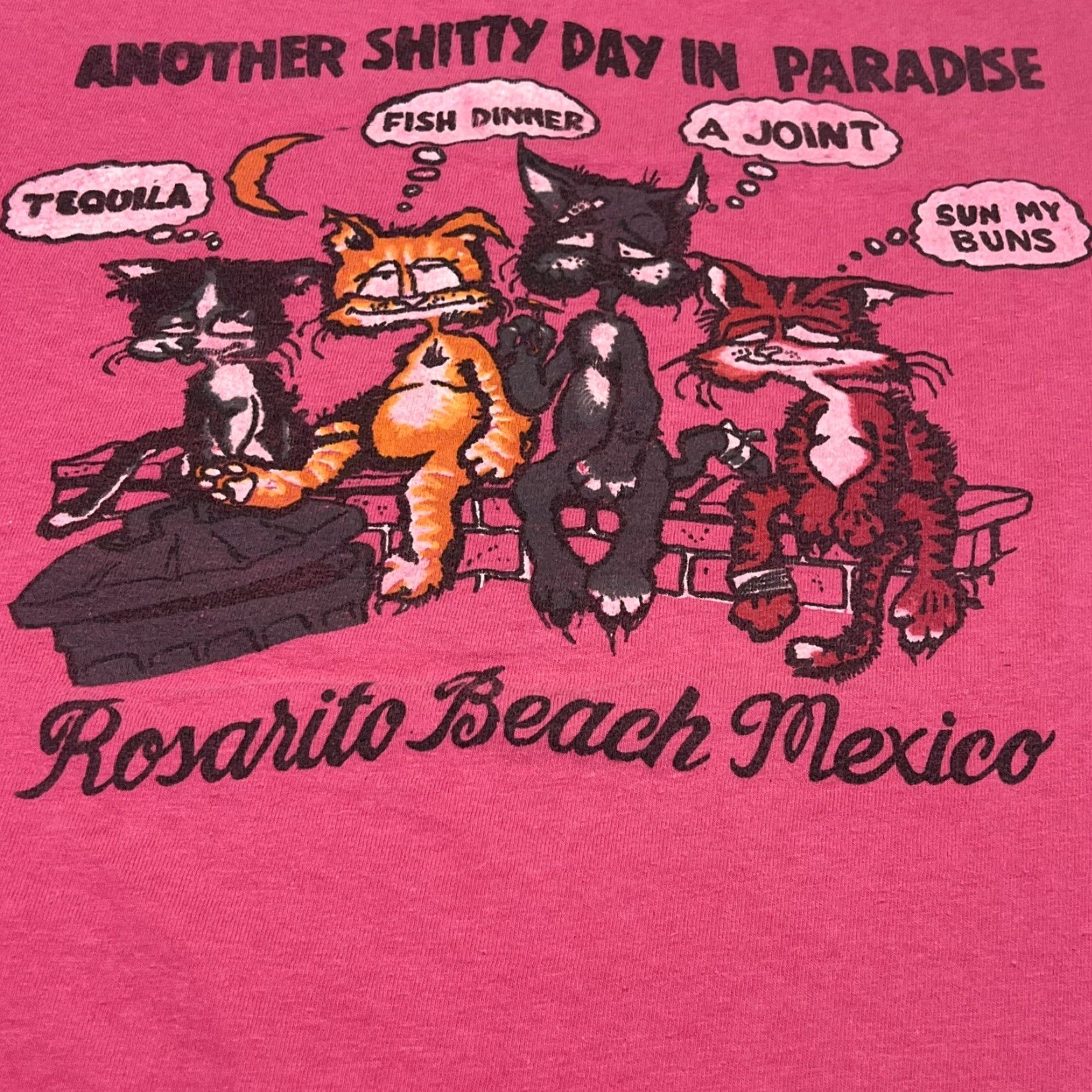 Paradise VINTAGE XL Cats Another Shi*** Day In Paradise Rosarito Beach Mexico Pink Shirt Size US XL / EU 56 / 4 - 6 Thumbnail