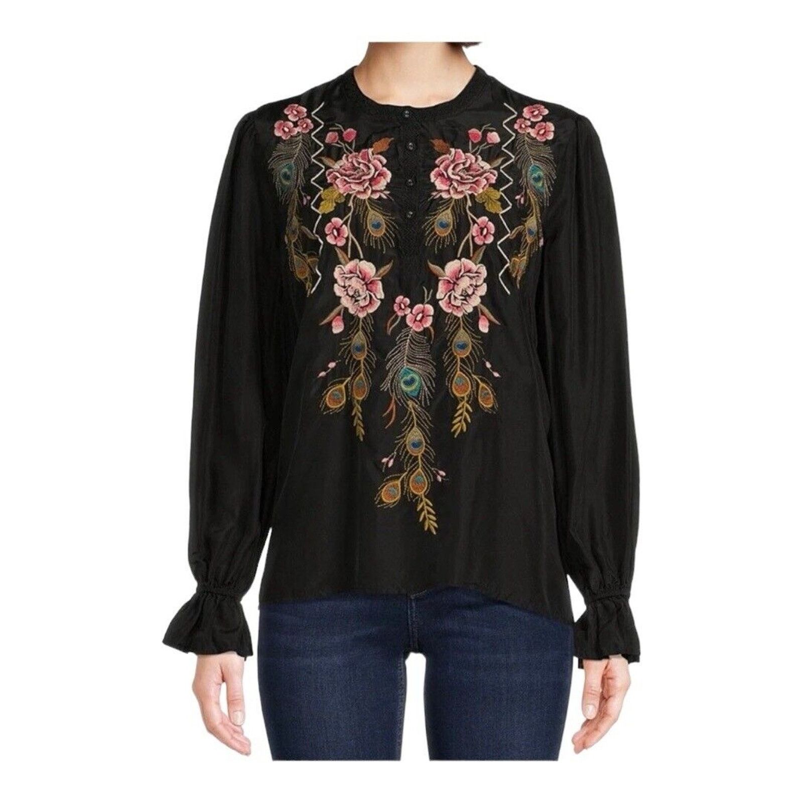 image of Johnny Was Quito Silk Prairie Blouse, Women's (Size Medium)