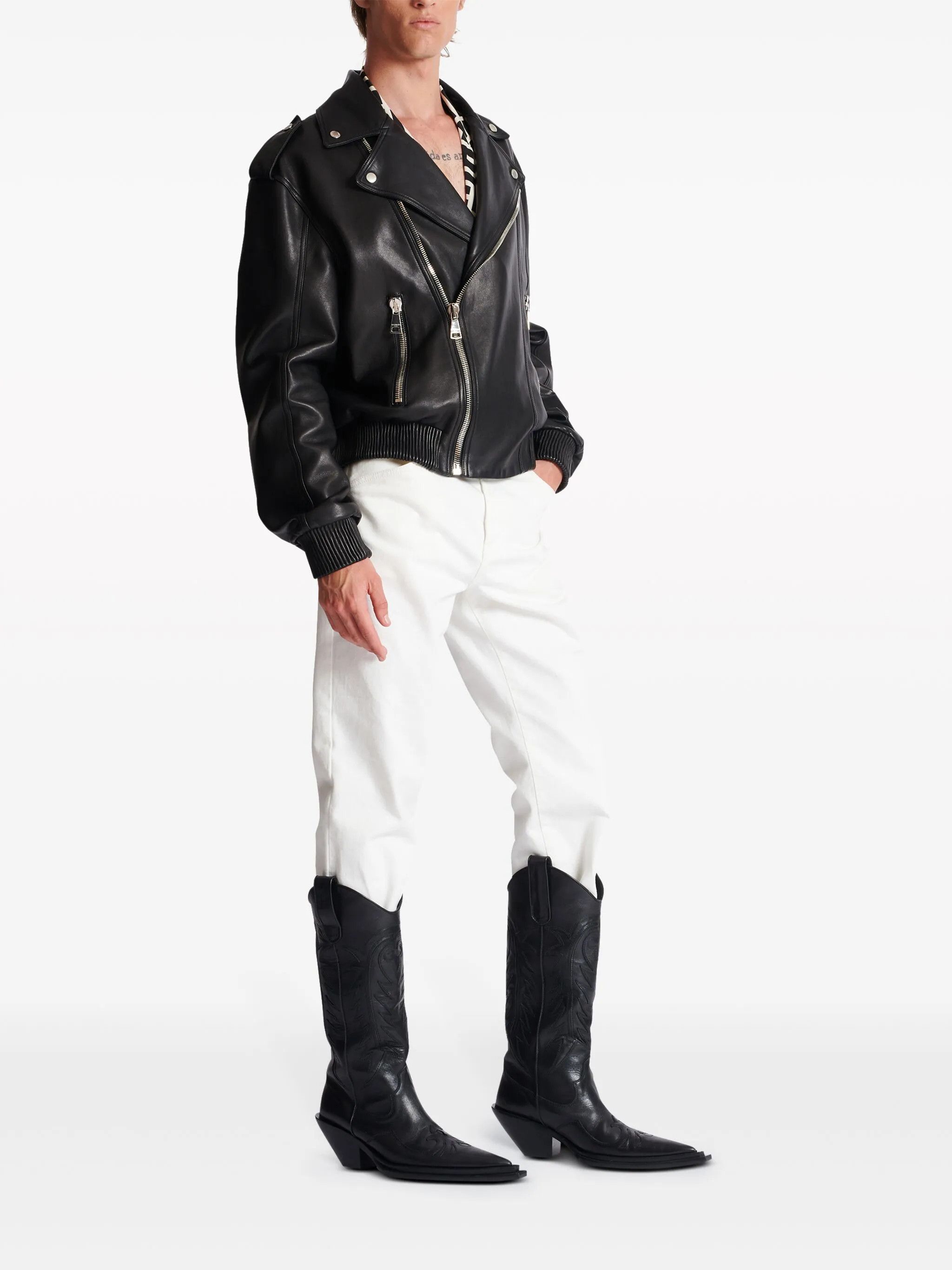 Balmain o1srvl11e1025 Leather Biker Jacket in Black Size US M / EU 48-50 / 2 - 3 Thumbnail