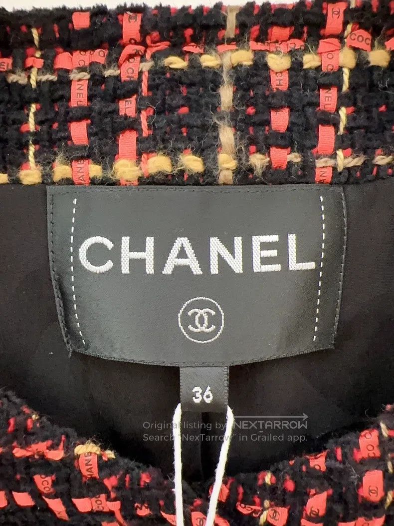 Chanel 22K red and black plaid tweed coat