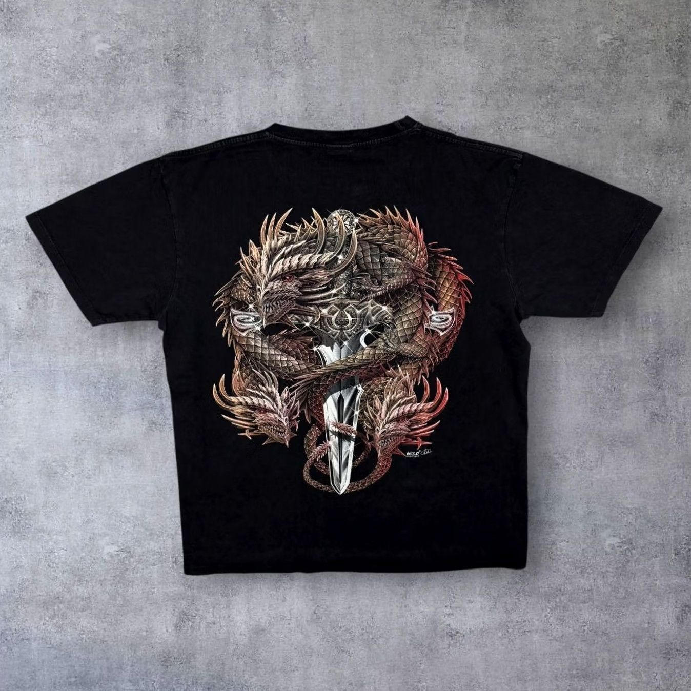 Vintage Wild Dragon Sword Graphic Black Cotton T-Shirt XL Mens Early 00s Goth Fantasy Graphic Print Short Sleeve Shirt Size US XL / EU 56 / 4 - 2 Thumbnail