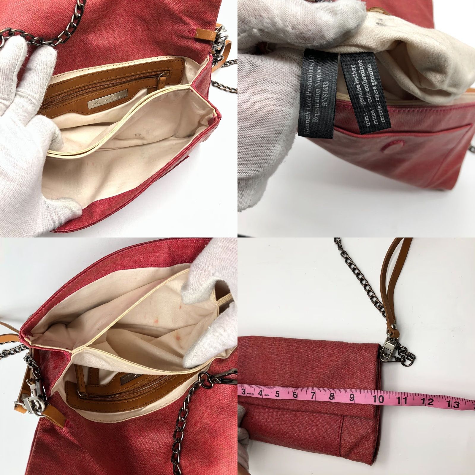 Kenneth Cole KENNETH COLE Crossbody Bag Women's Mini Leather Red Brick Wristlet Chain Purse Size ONE SIZE - 8 Thumbnail