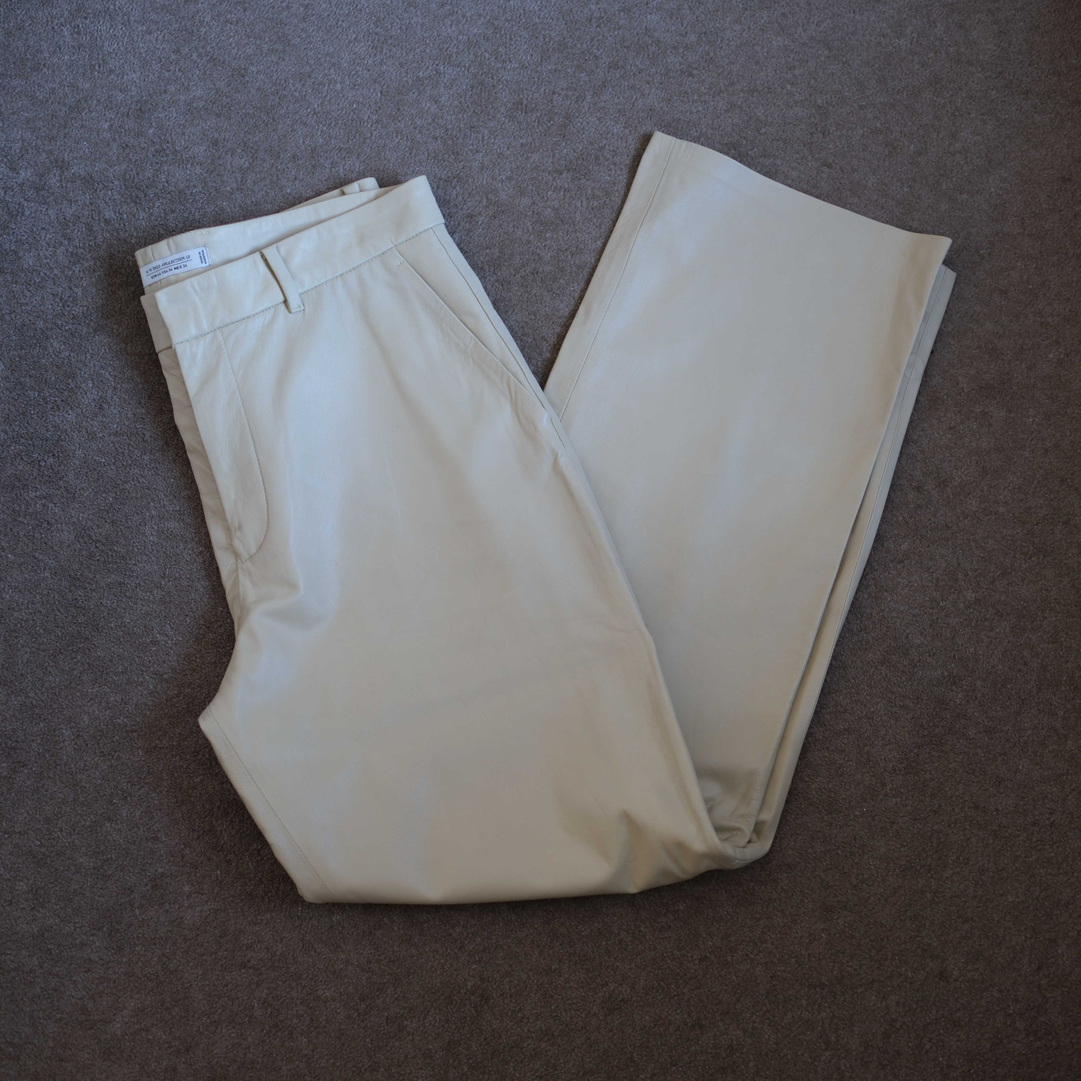 image of Zara Leather Trousers in Yellow, Men's (Size 34)