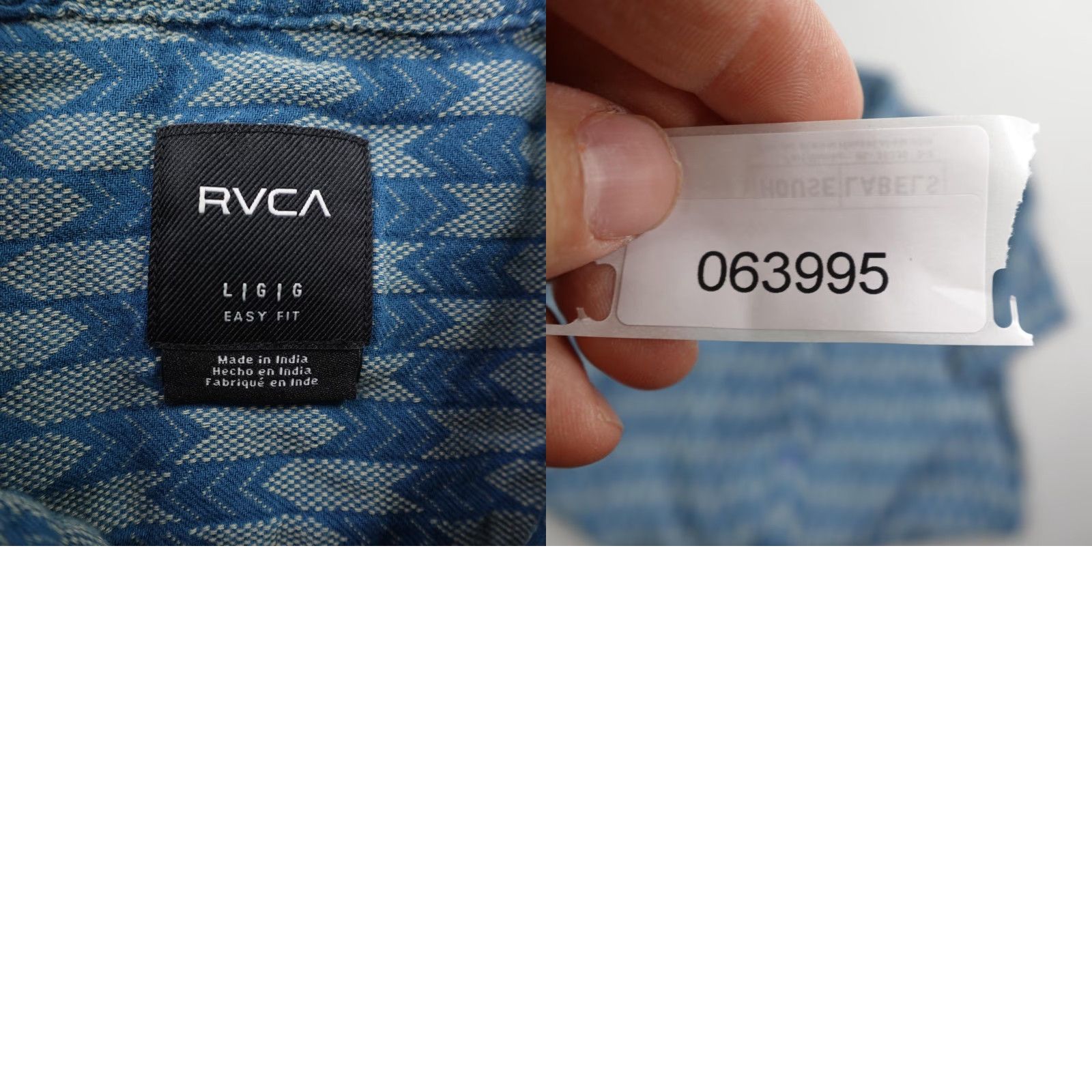 RVCA RVCA Shirt Mens Large Blue Gray Southwestern Geometric Button-Up, Short Sleeve, Cotton, Regular Fit, Beach/Skater style, Collared, Button Size US L / EU 52-54 / 3 - 8 Thumbnail