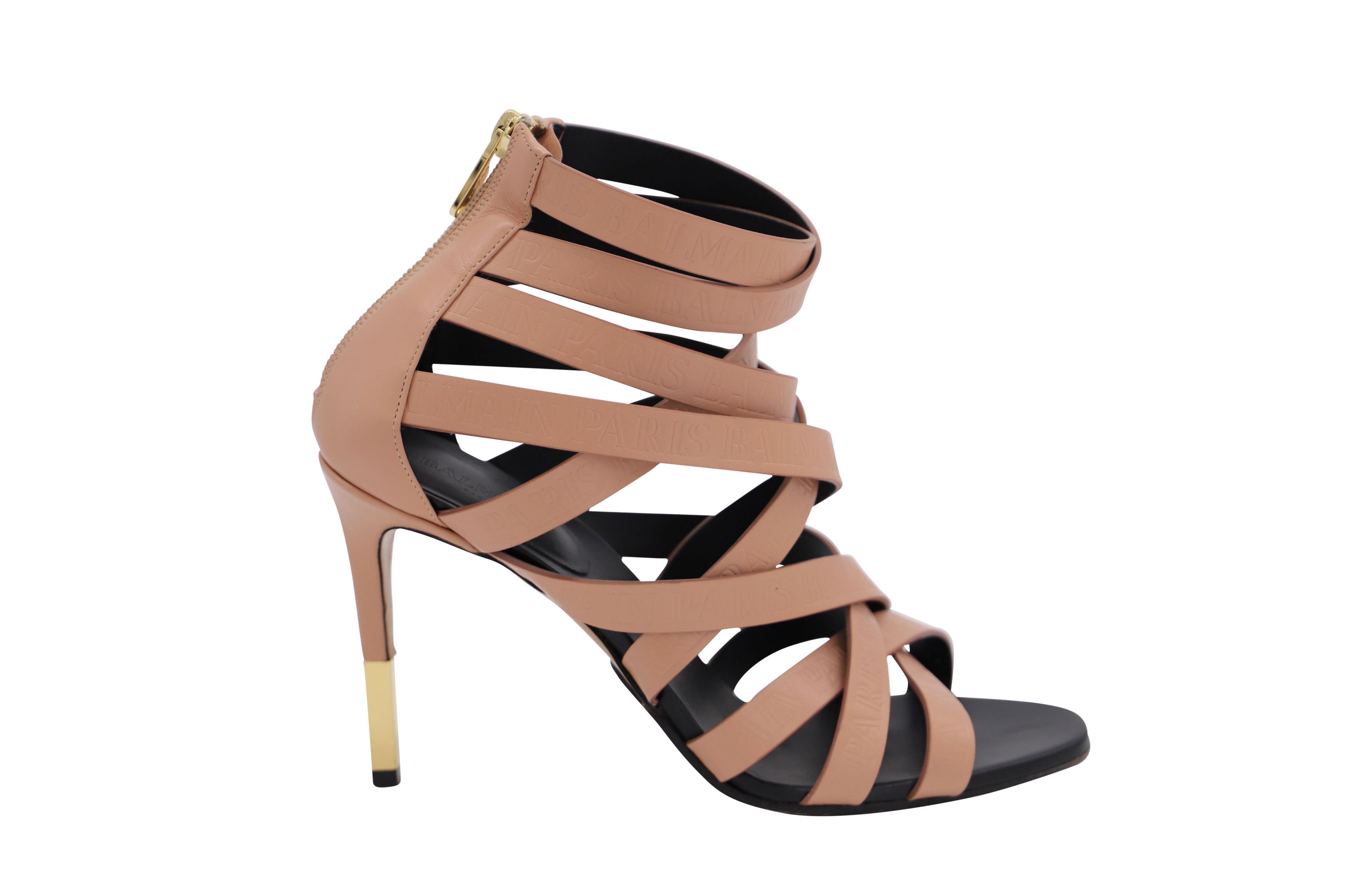 Balmain Balmain Charlotte 95 Logo-Embossed Sandals in Pink Leather Size US 9.5 / IT 39.5 - 1 Thumbnail