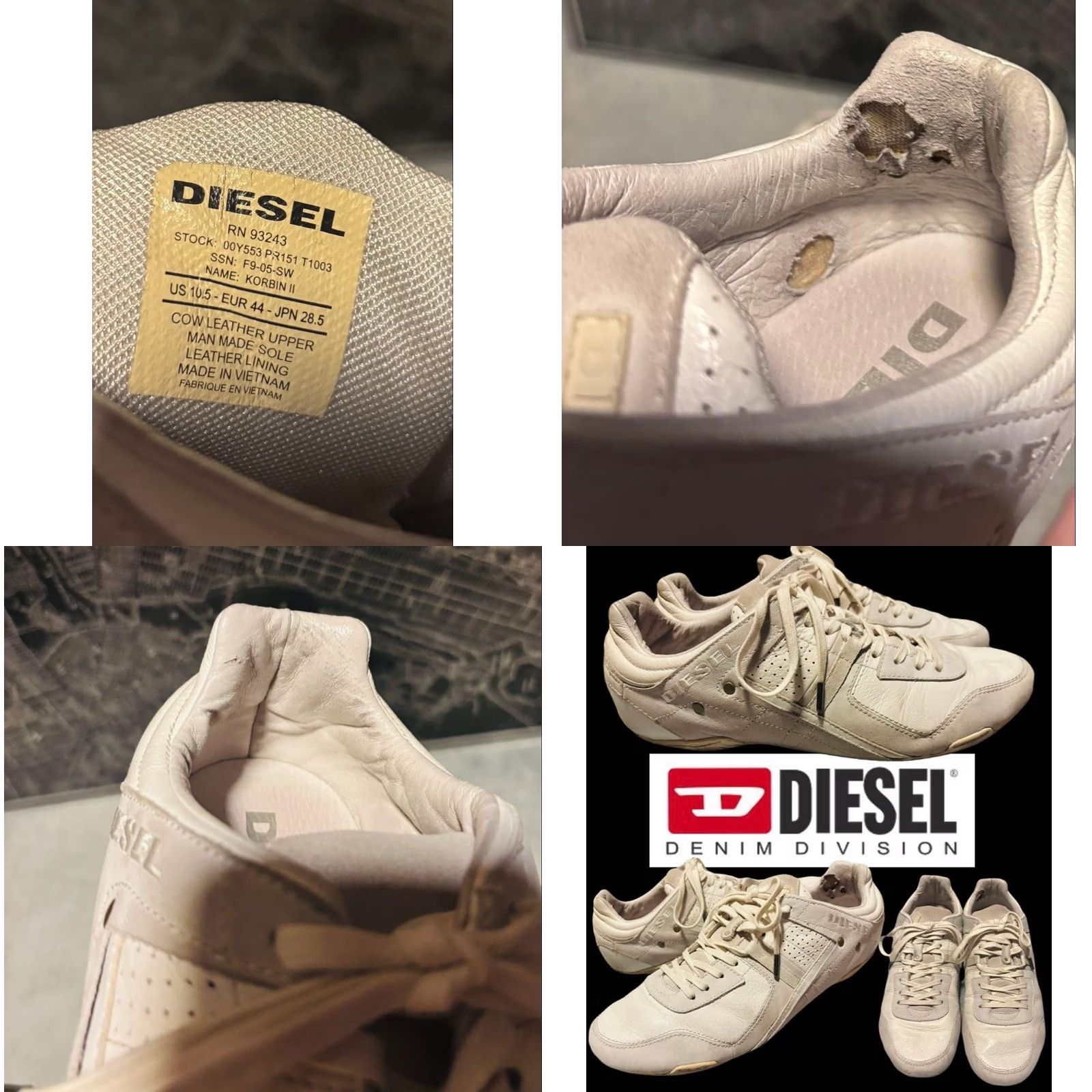 Diesel VINTAGE Diesel Men Sneakers Korbin Ⅱ White 10.5US Leather Sneakers City 90s 00s Mens LuxurY Slight damage Size US 11 / EU 44 - 9 Thumbnail