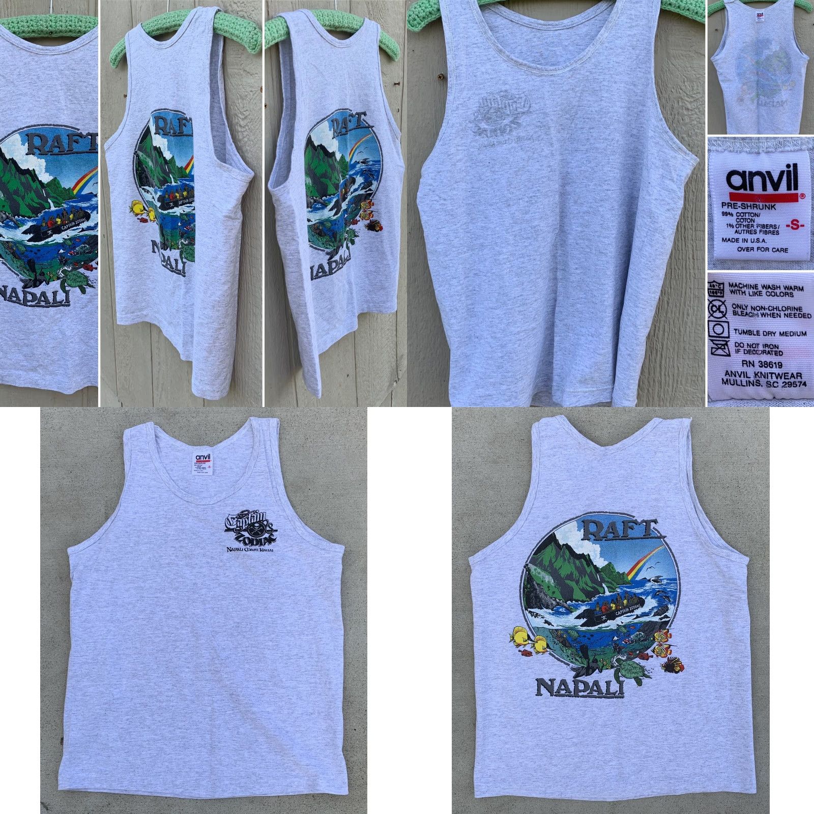 Anvil VINTAGE Anvil Captain Zodiak Napali Coast Kauai Raft Kauai Tank Top Unisex S Gray Cotton Blend Preshrunk Graphic Print T-Shirt USA Made Size US S / EU 44-46 / 1 - 9 Thumbnail