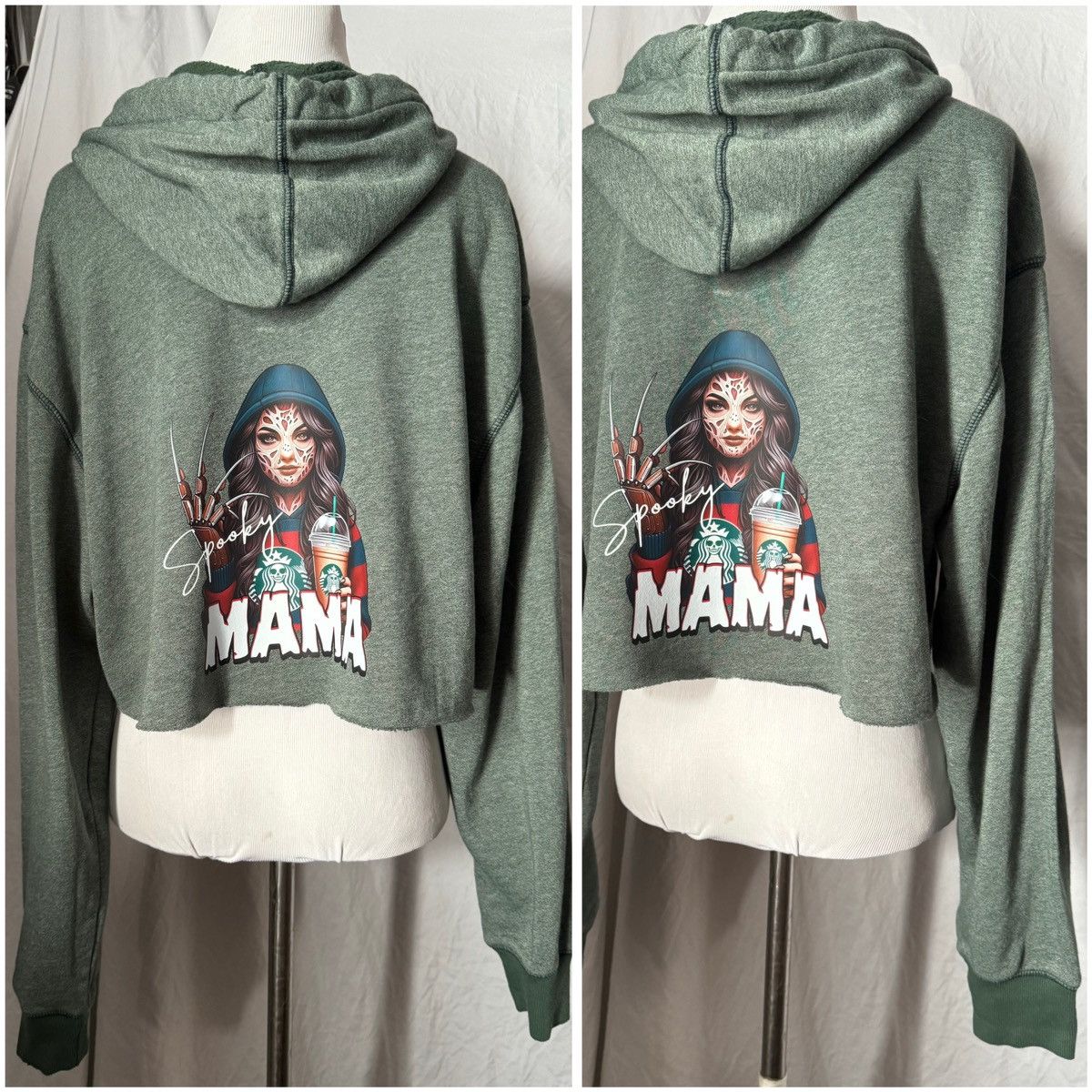 Champion Spooky Mama, Coffee & Halloween, Reworked Cropped Hoodie Size M / US 6-8 / IT 42-44 - 3 Thumbnail