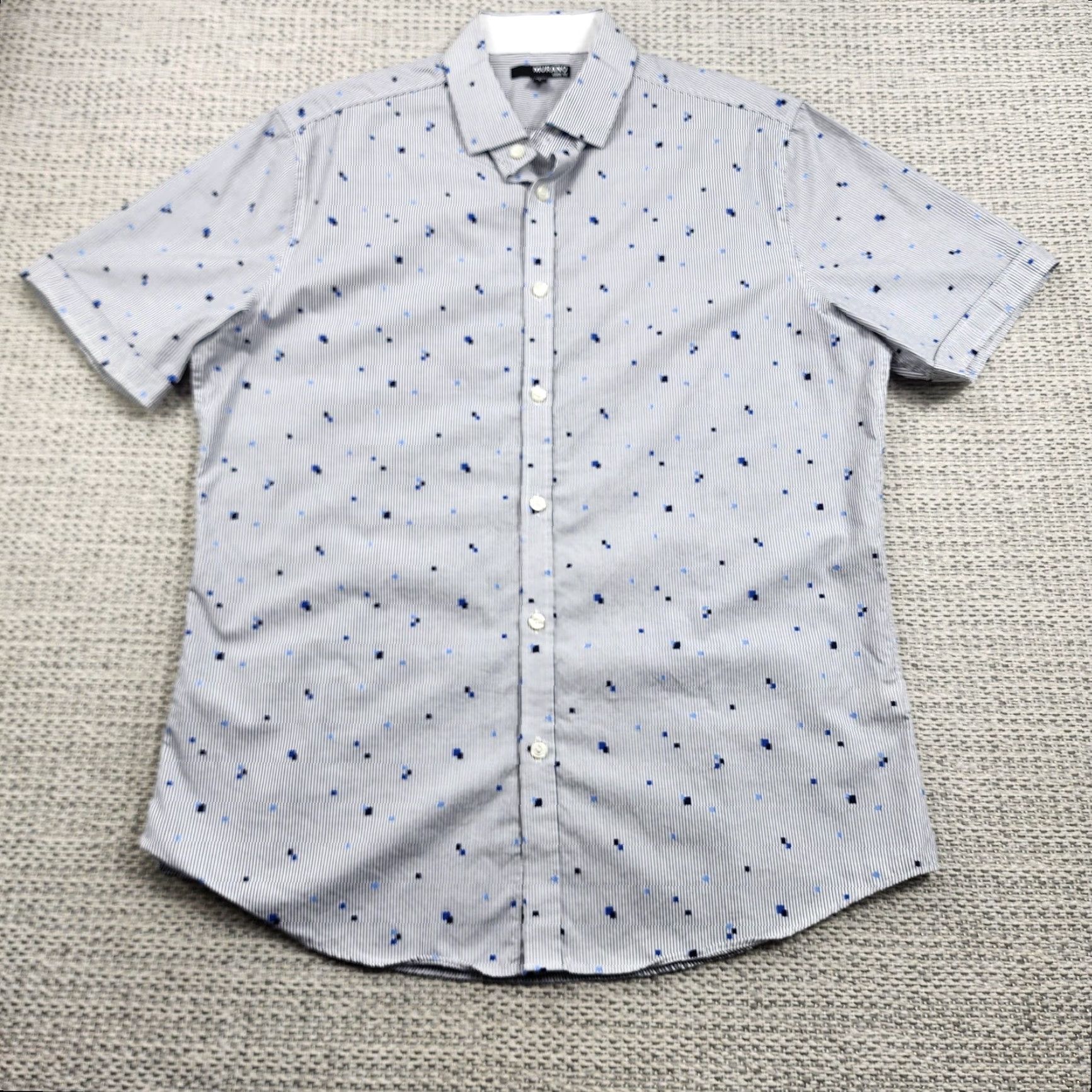 Murano Murano Shirt Mens Large Blue Stripe Slim Fit Short Sleeve Button Down Micro Dot Size US L / EU 52-54 / 3 - 2 Thumbnail