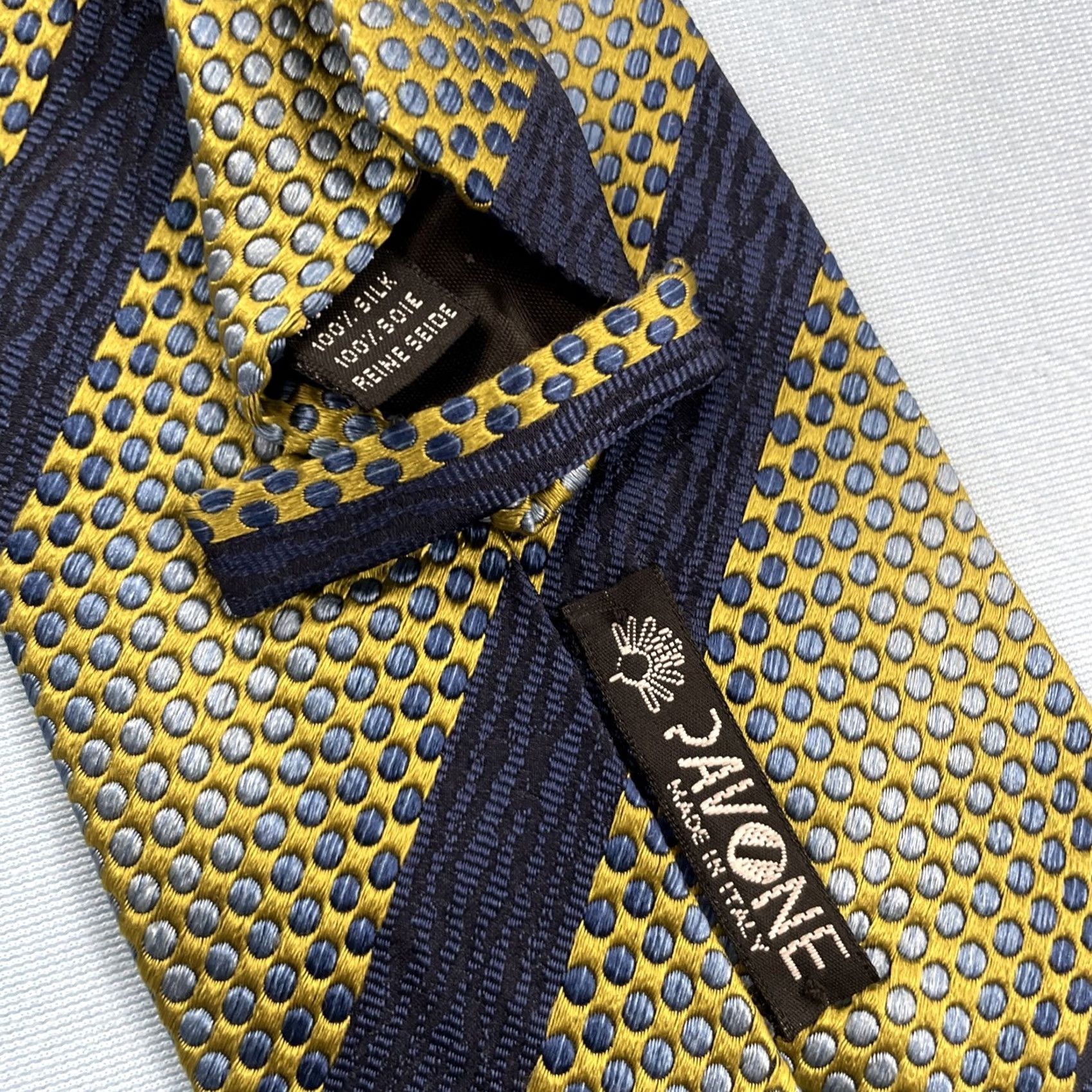 Vintage VINTAGE Pavone Tie Geometric Woven Repp Silk Italy Yellow Blue 4x57" Silk Polyester Texture Width Wide Men's Tie Size ONE SIZE - 5 Thumbnail