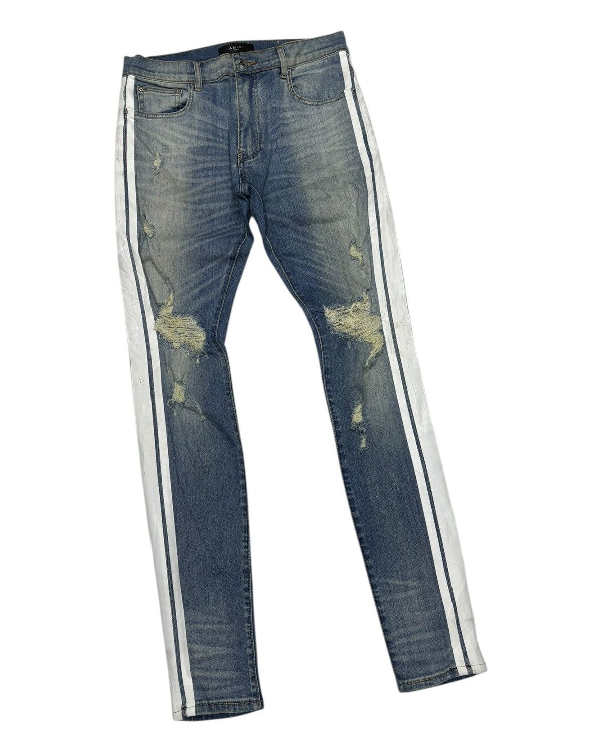 Amiri Amiri White Stripe Blue Denim Jeans Size US 32 / EU 48 - 3 Thumbnail