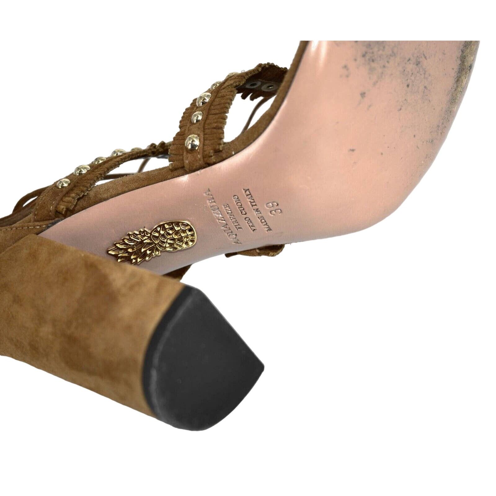 Aquazzura D0 AQUAZZURA FIRENZE Tulum Cognac Suede Sandals Sz 39 $930 Size US 9 / IT 39 - 7 Thumbnail