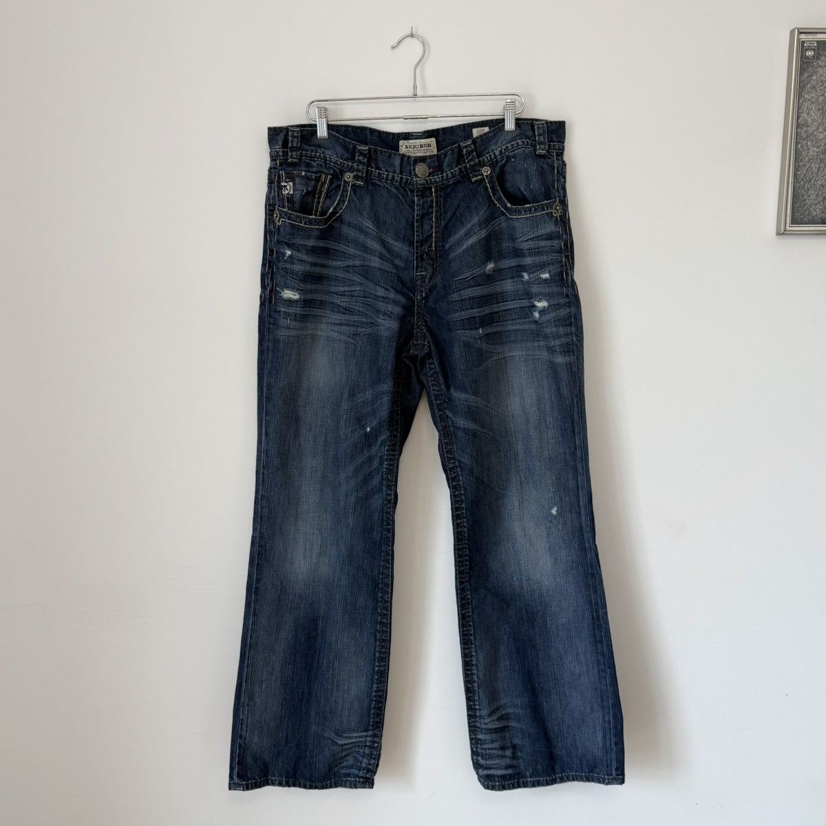 Mek Denim Vtg 2000s Mek Bootcut Faded Distressed Baggy Jeans Y2K Size US 39 - 6 Thumbnail