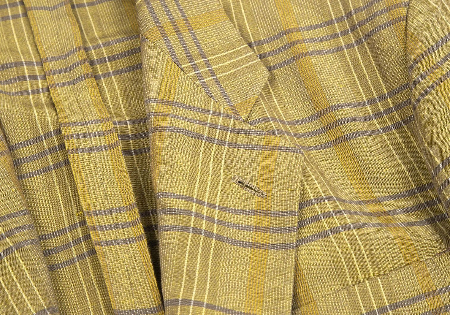 Linen Blend Check Jacket in Light Green Size L