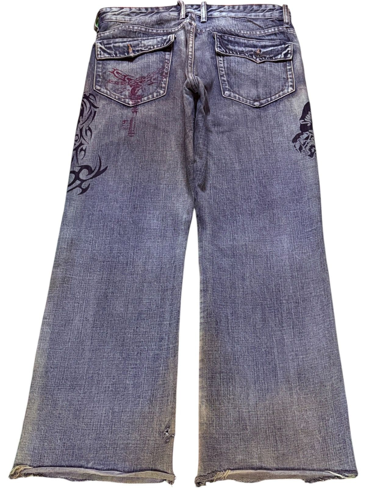 If Six Was Nine × Japanese Brand × semanticdesign Vintage Semantic Design Mud Wash Dragon Distress Flare Jeans Size US 33 - 2 Thumbnail