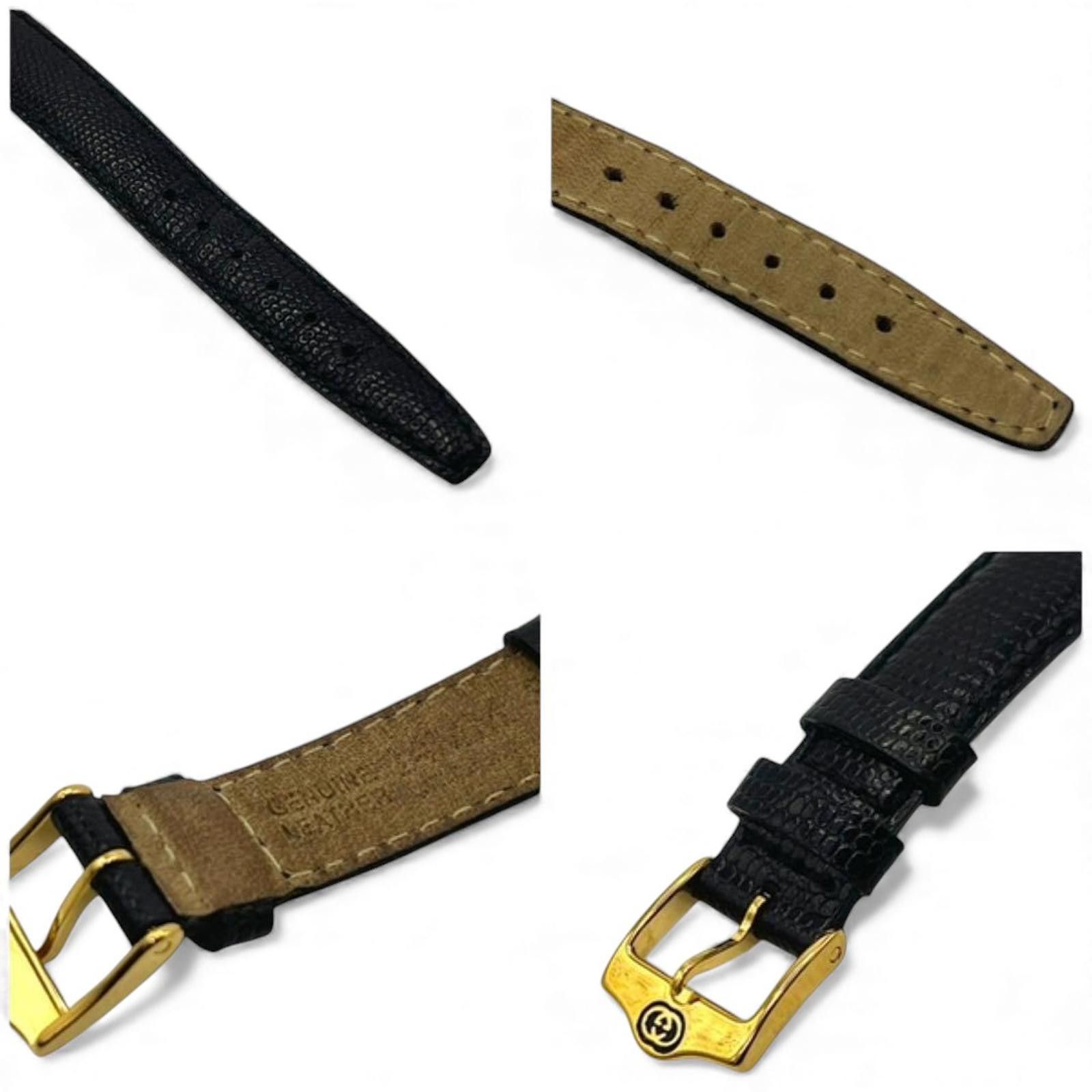 Gucci Gucci - Women's Gold Tone and Black Leather Wristwatch Size ONE SIZE - 5 Thumbnail