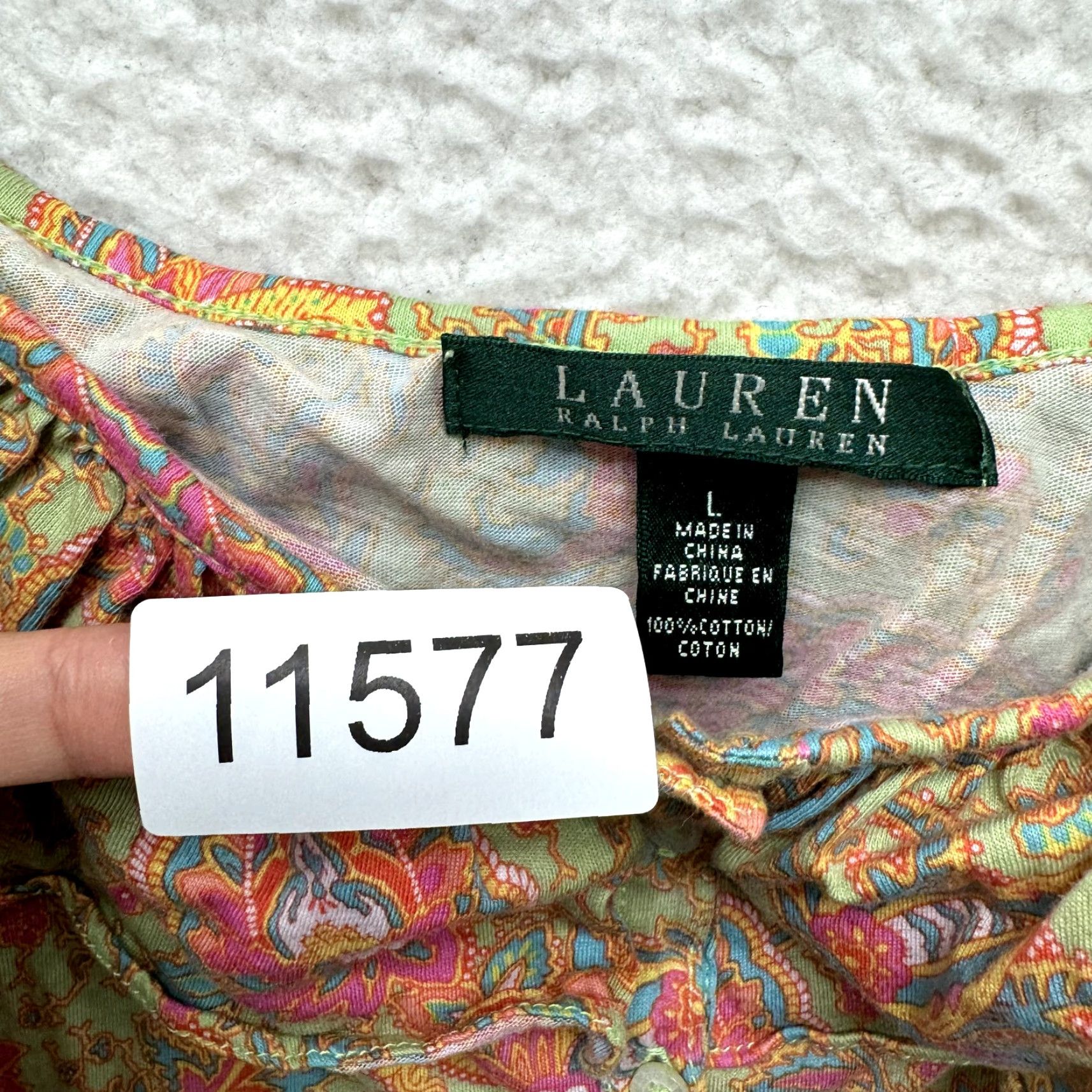 Ralph Lauren Lauren Ralph Lauren Top Blouse Sleeveless Henley Ruffle Neck Paisley Green L Womens Size L / US 10 / IT 46 - 6 Thumbnail