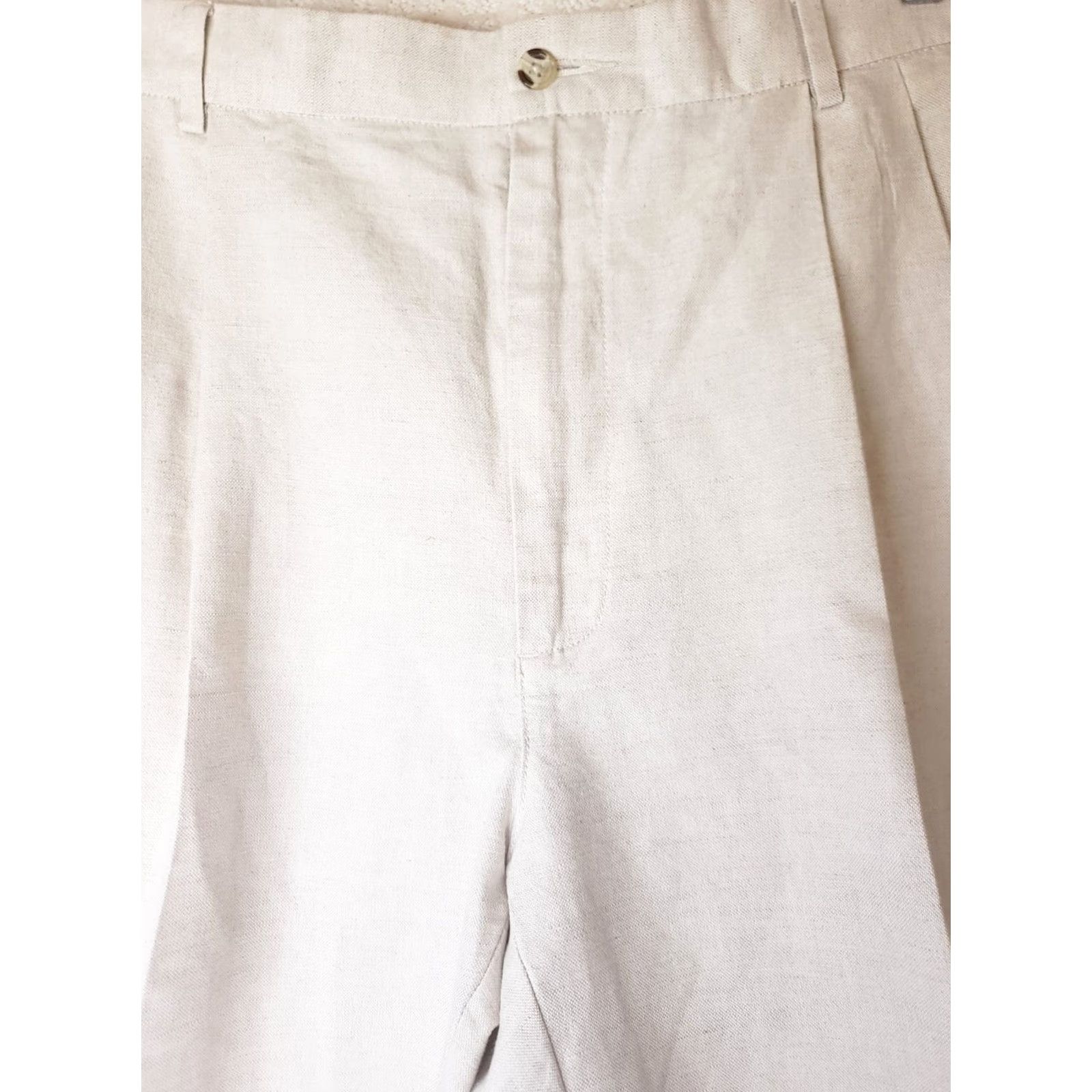Club Room Club Room Linen Blend Pants 38W x 30L Beige Men Straight Leg Pleated Front Cuffed Regular Fit Business Casual Trousers Size US 38 / EU 54 - 4 Thumbnail