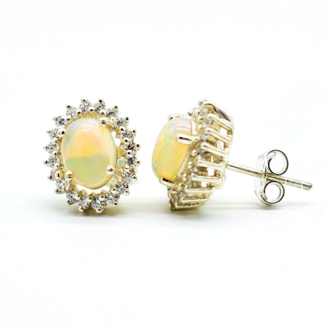 Other Natural Ethiopian Opal silver Earring, Opal Stud Earring Size ONE SIZE - 3 Thumbnail