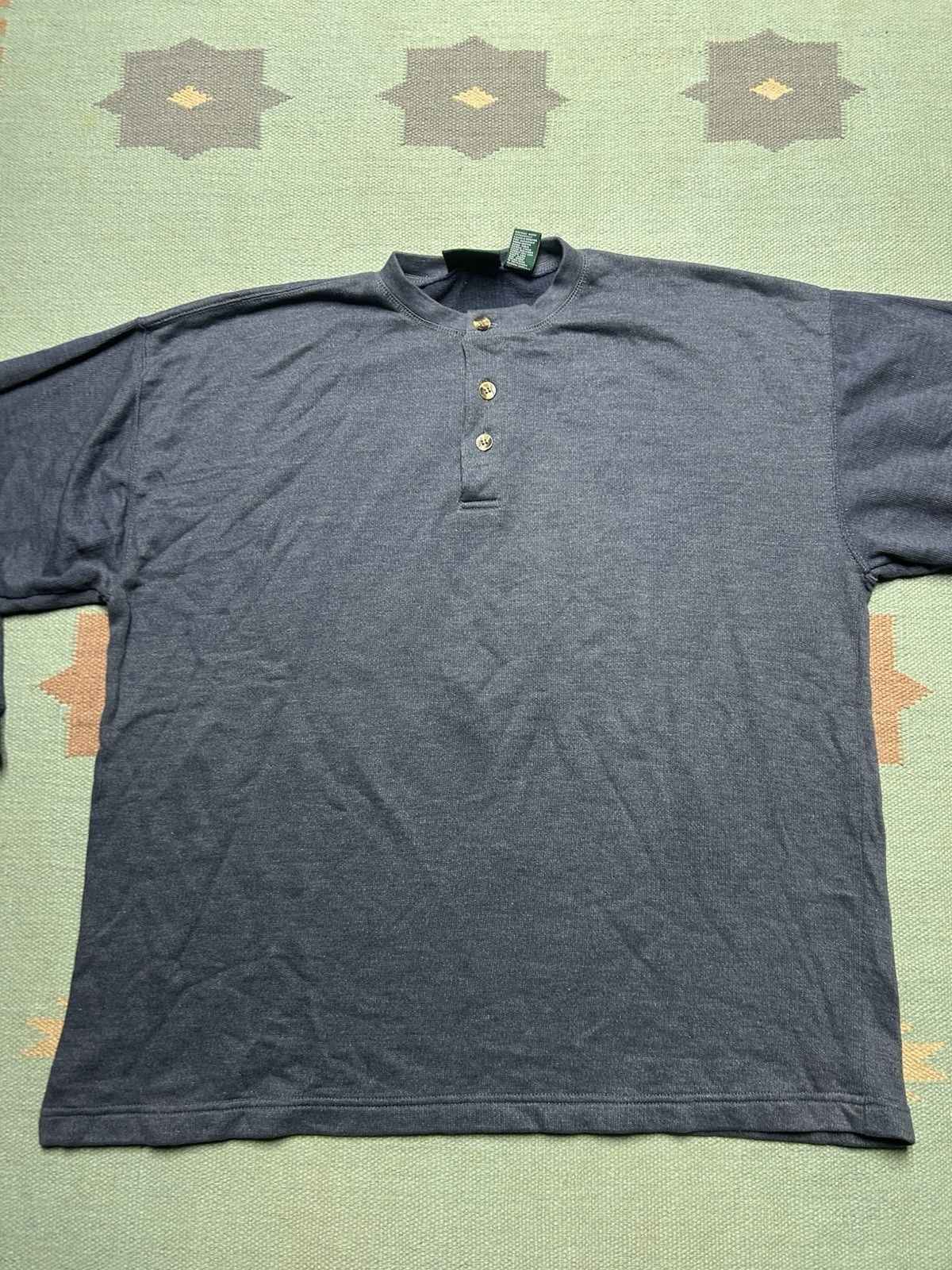 Vintage Vintage Henley sweater ribbed heavy knit shirt blue blank XL Size US XL / EU 56 / 4 - 2 Thumbnail