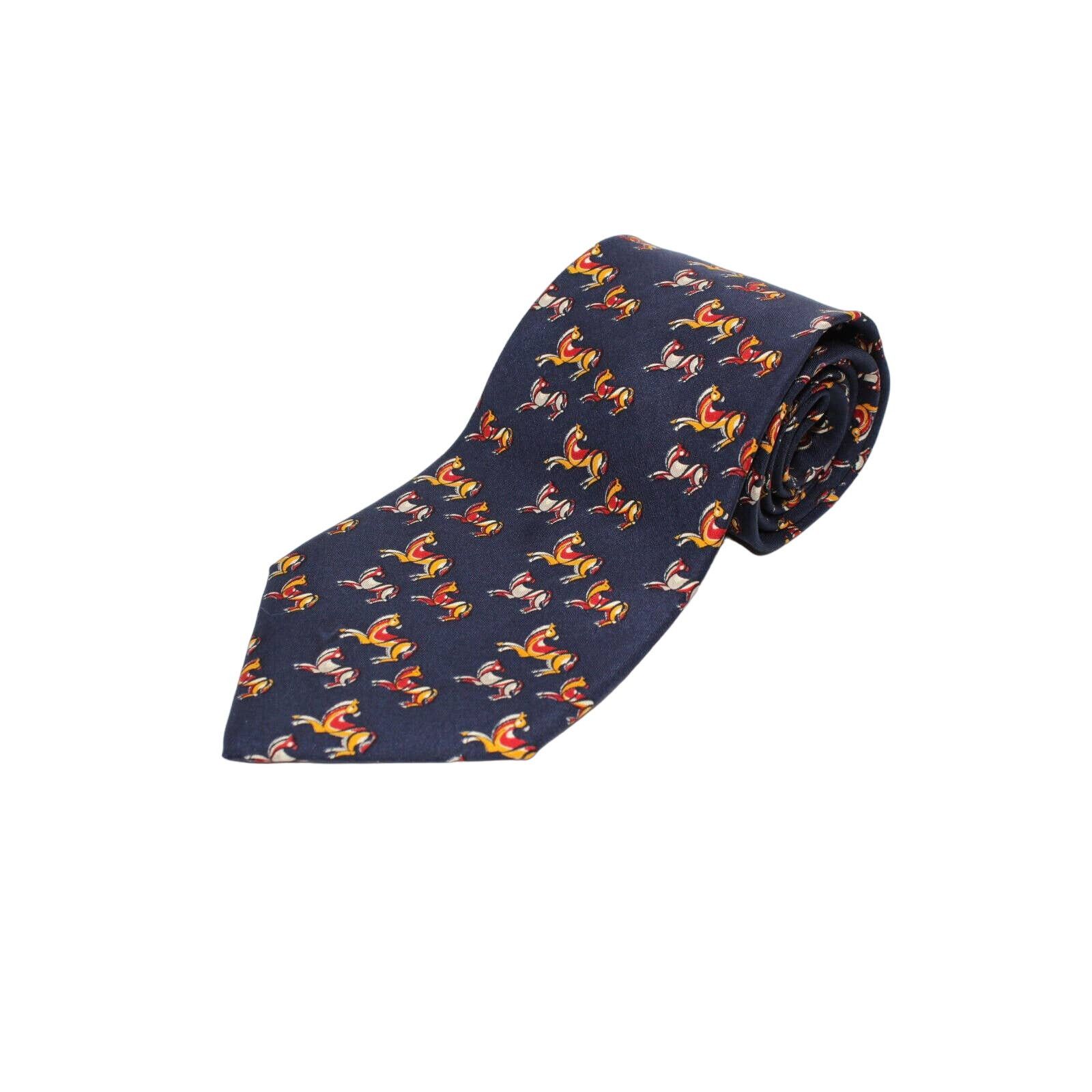Salvatore Ferragamo 100% Authentic SALVATORE FERRAGAMO Navy Horse Silk Tie Size ONE SIZE - 1 Thumbnail