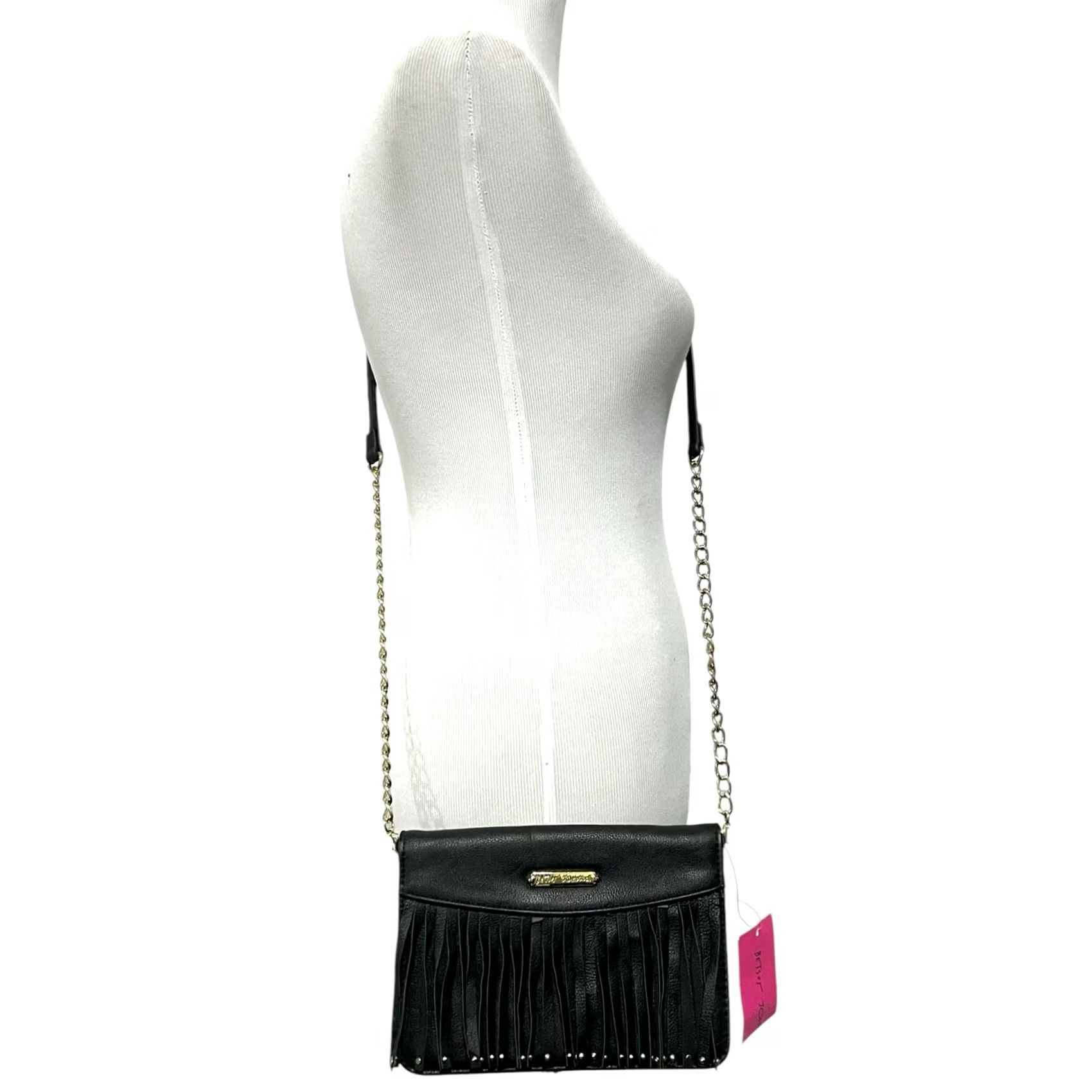 Betsey Johnson Betsey Johnson Crossbody P purse Black Faux Leather Fringe Wallet on Strap NWT Size ONE SIZE - 2 Thumbnail