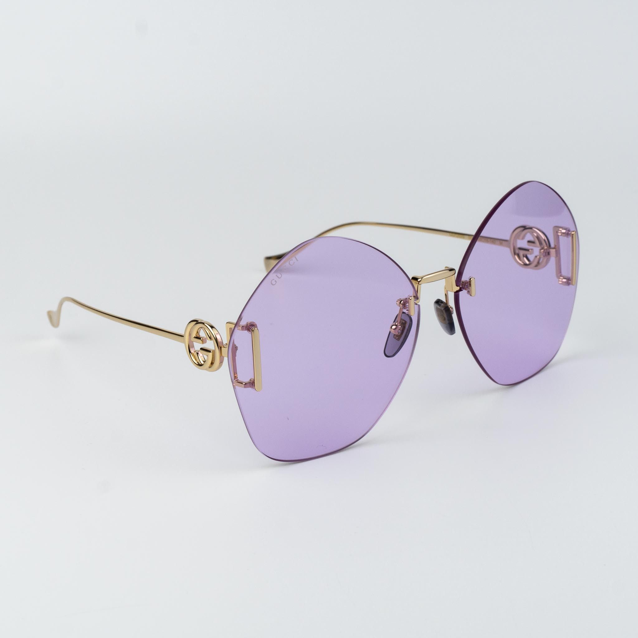 Gucci Gucci Women Sunglasses Gold Chain Violet Round GG1203S 001 Size ONE SIZE - 3 Thumbnail