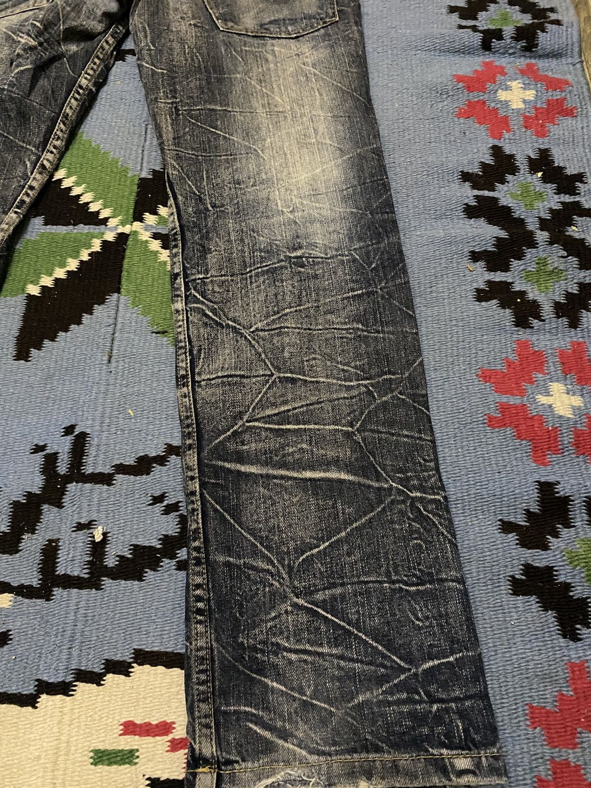 Japanese Brand DISTRESSED DENIM PATINA DOUBLE WAIST LIGHTNING SPARK JEAN Size US 30 / EU 46 - 10 Thumbnail