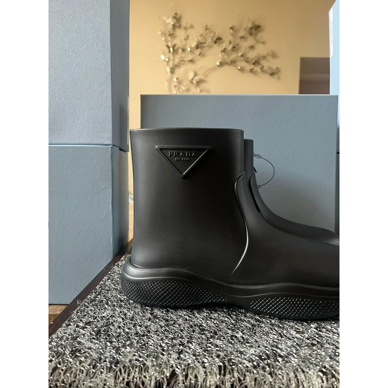 Prada Triangle Stamp Logo Rain Boots in Black Size US 10 / IT 40 - 2 Thumbnail
