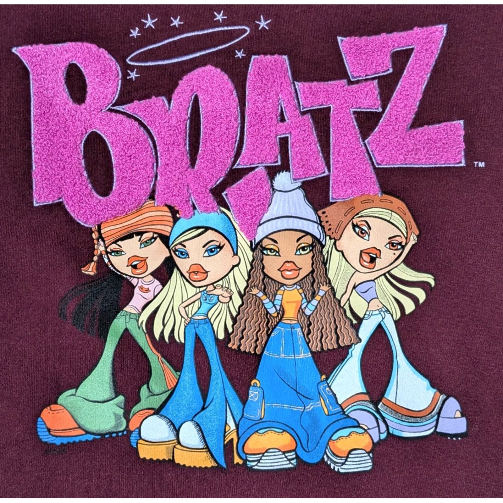 Vintage BRATZ DOLL GROUP Women Oversized XL Burgundy Fuzzy Logo Pullover Sweatshirt Size XL / US 12-14 / IT 48-50 - 4 Thumbnail