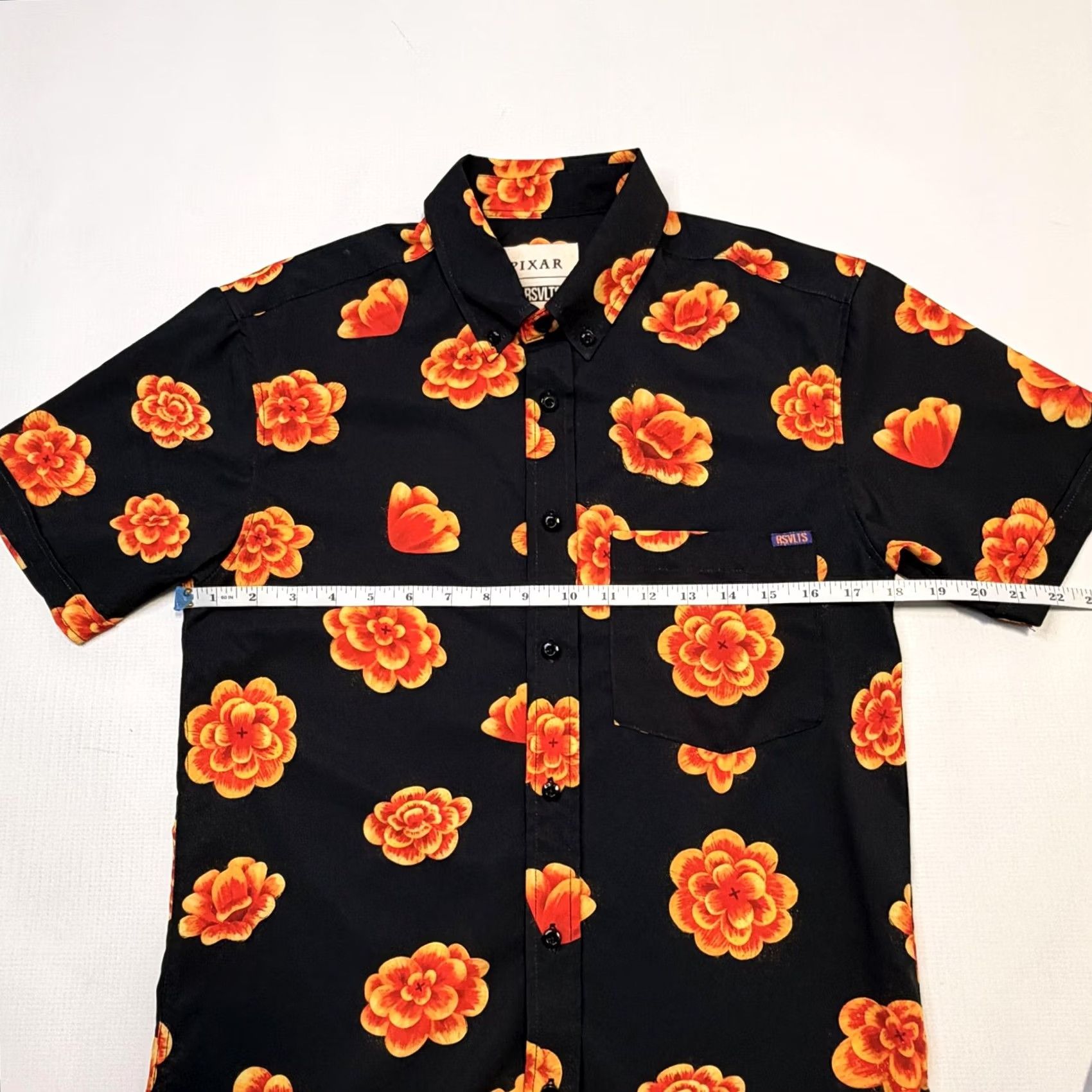 Disney RSVLTS Pixar Shirt Mens XS Black Floral KUNUFLEX Button Up Short Sleeve Disney Size US XS / EU 42 / 0 - 7 Thumbnail