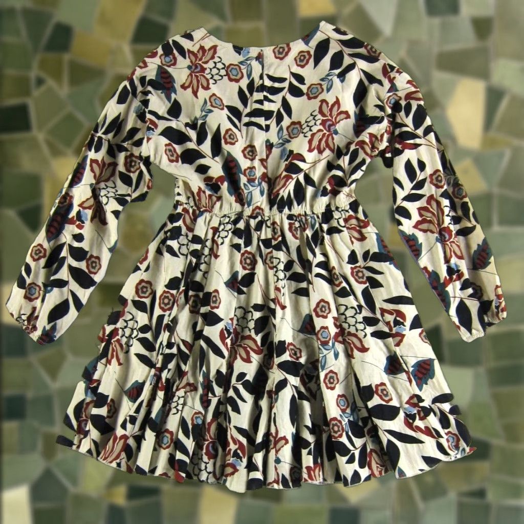 Vintage Jacquie The Label 100% Cotton Ivory Red Green Floral Long Sleeve Smock Dress S Size S / US 4 / IT 40 - 1 Thumbnail