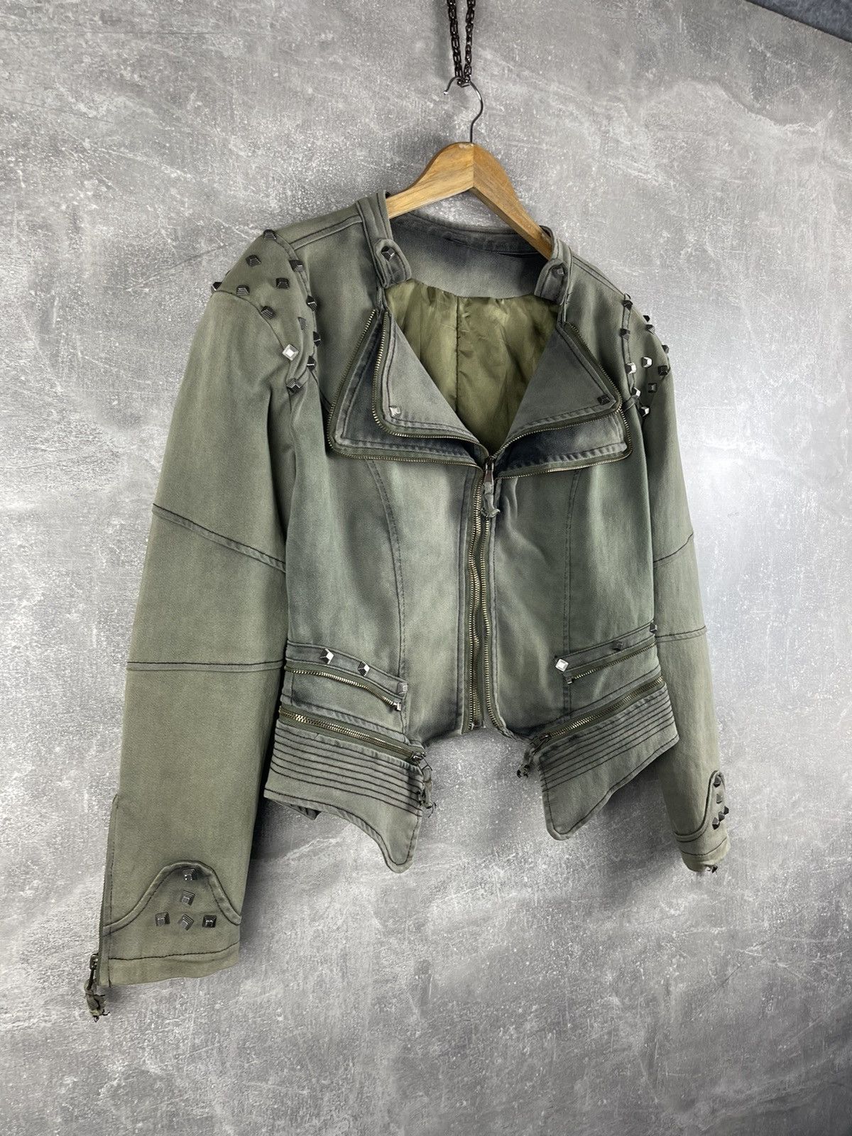 Other Y2K Avant Garde Faded Japanese Cropped Jacket Green Washed Size L / US 10 / IT 46 - 7 Thumbnail