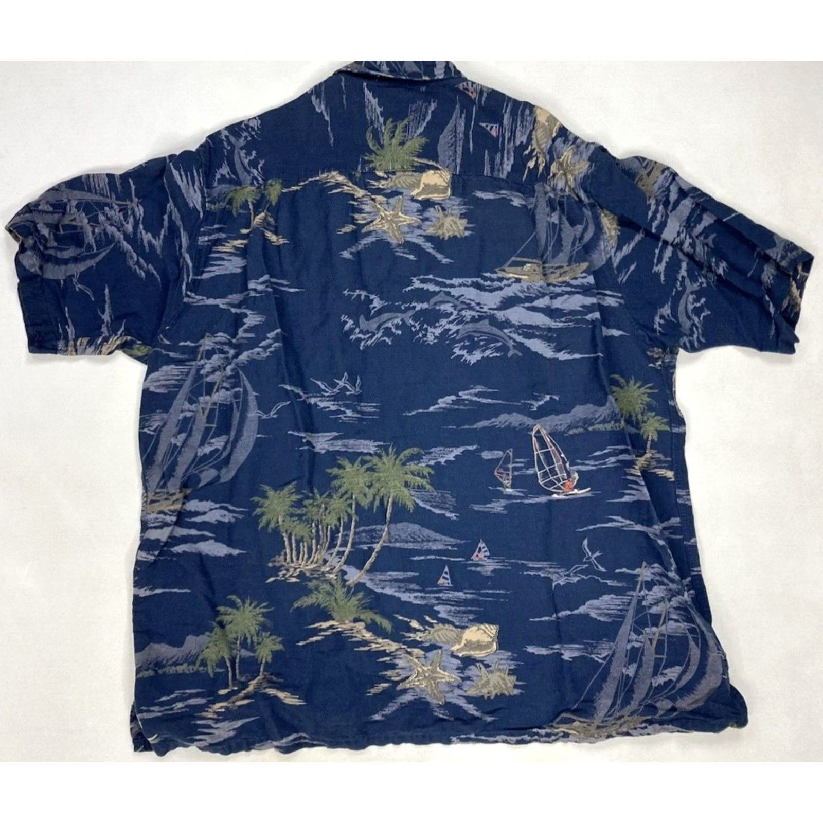 Nautica VINTAGE Nautica Shirt Men Large Short Sleeve Hawaii Linen Blend Aloha Palm Tree Print Button-Up Collared Size US L / EU 52-54 / 3 - 3 Thumbnail