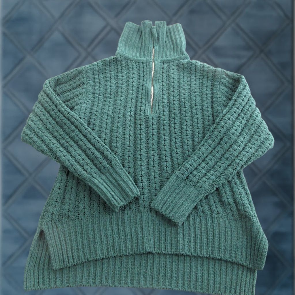 Vintage Aerie Womens XS Green Mock Neck 1/4 Zip Cable-Knit Pullover Sweater Size XS / US 0-2 / IT 36-38 - 1 Thumbnail
