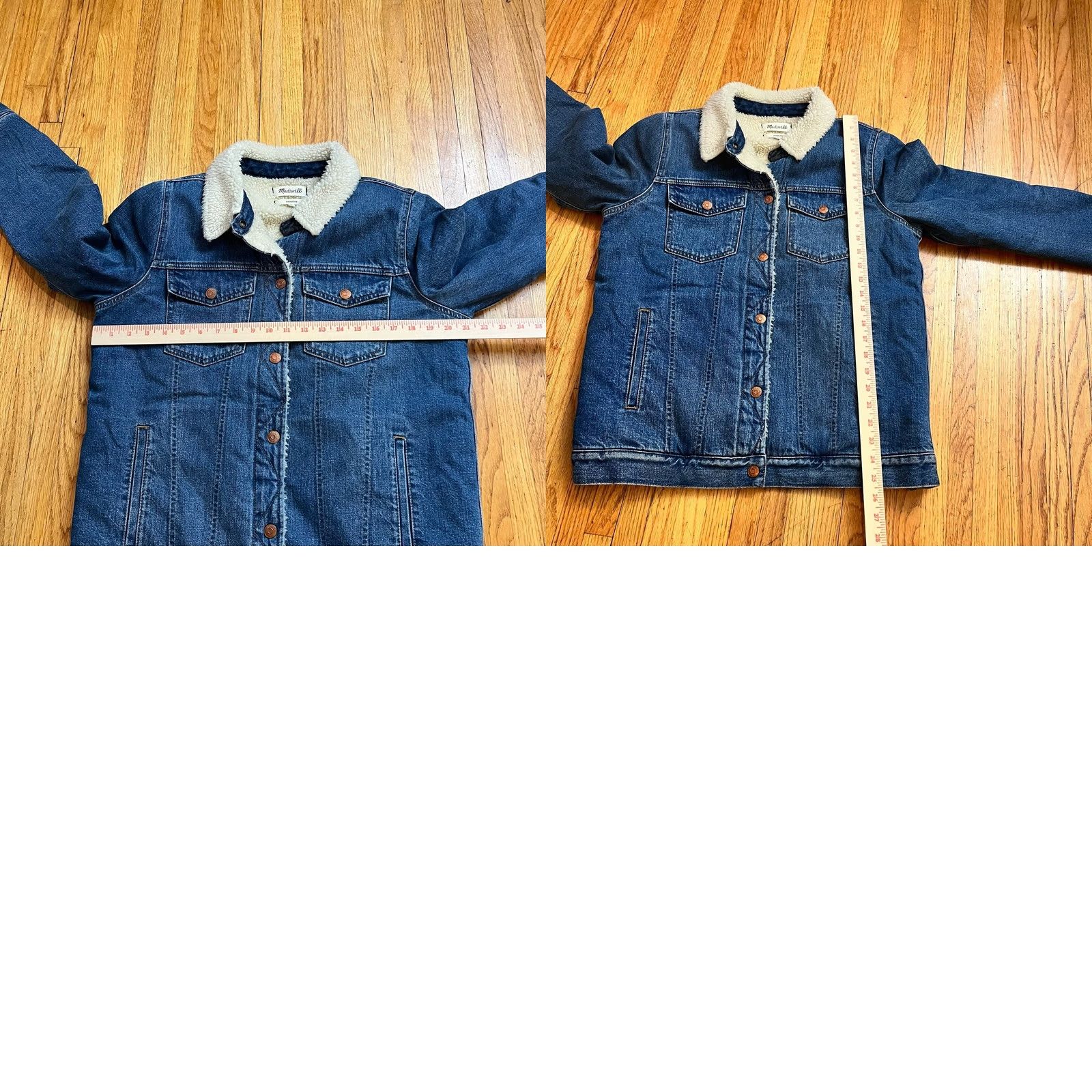 Madewell Madewell Jean Jacket Womens Medium Sherpa Lined Denim Snap Oversized Trucker Jacket Women M Blue Bomber Style Size 32" / US 10 / IT 46 - 8 Thumbnail
