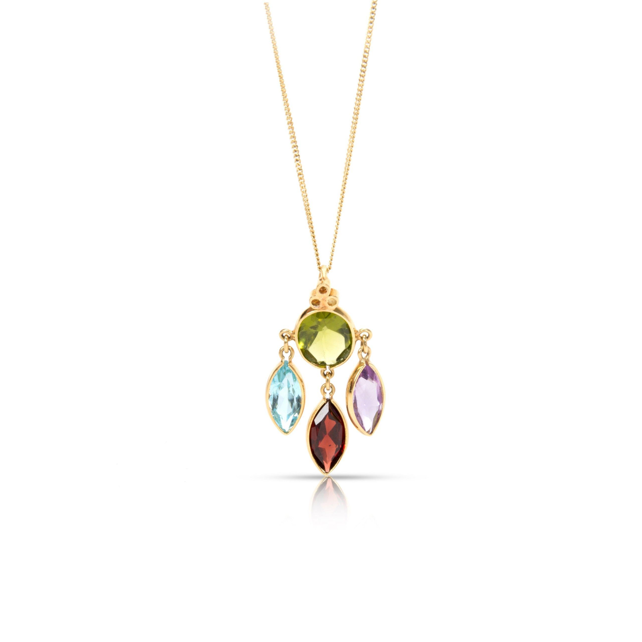 image of Tiffany Co Gemstone Necklace With Garnet, Blue Topaz, Amethyst & Peridot In 18K Yellow Gold, Women'