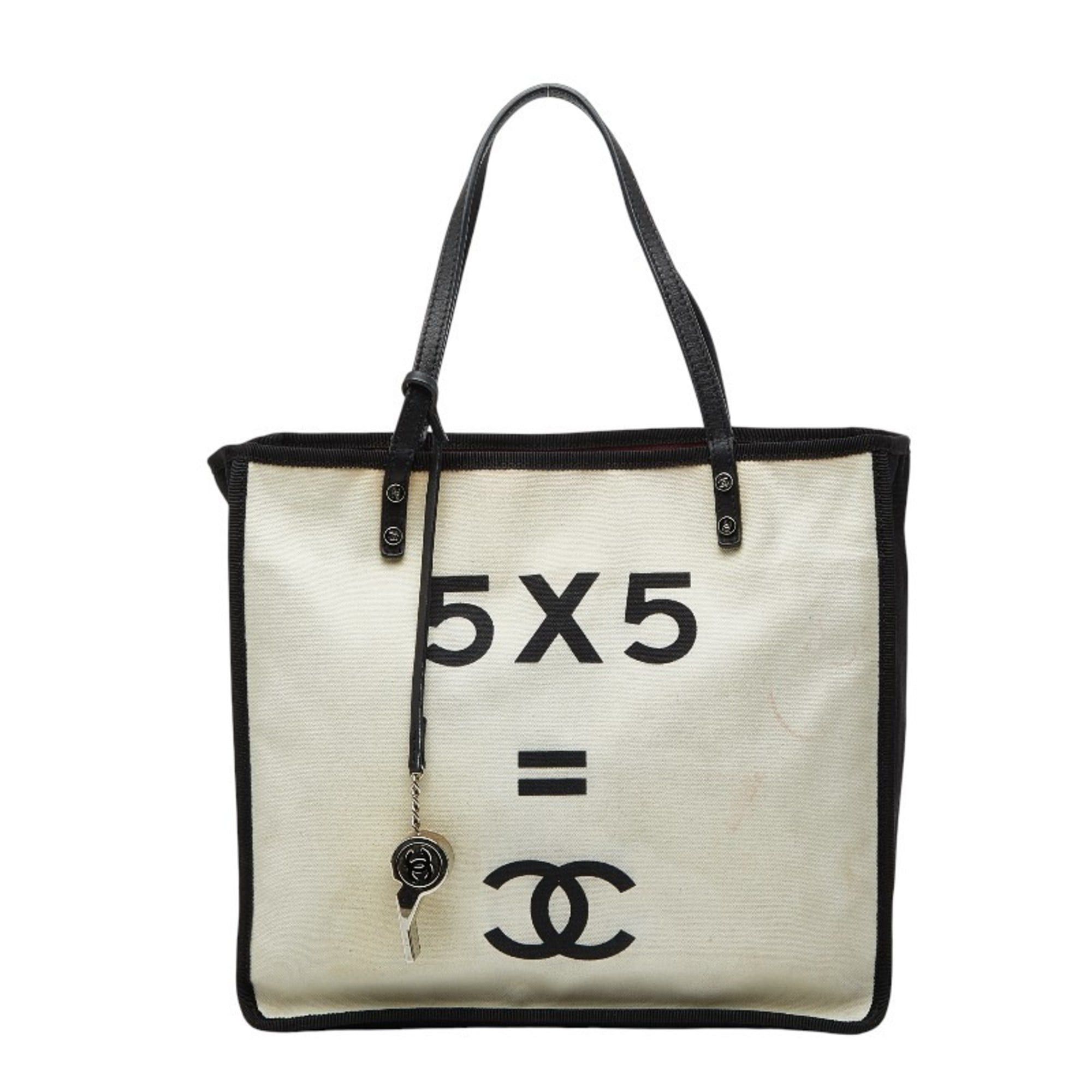Chanel Let's Lemon Straight Tote Bag Shoulder Beach White Black Canvas Leather Women's CHANEL