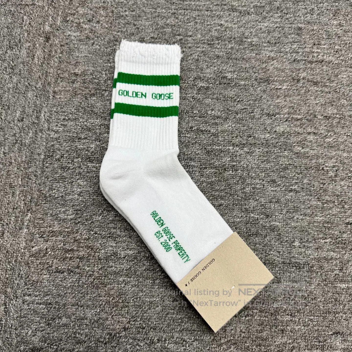 Golden Goose Golden Goose White Green Mid-Calf Socks. Size ONE SIZE - 2 Thumbnail